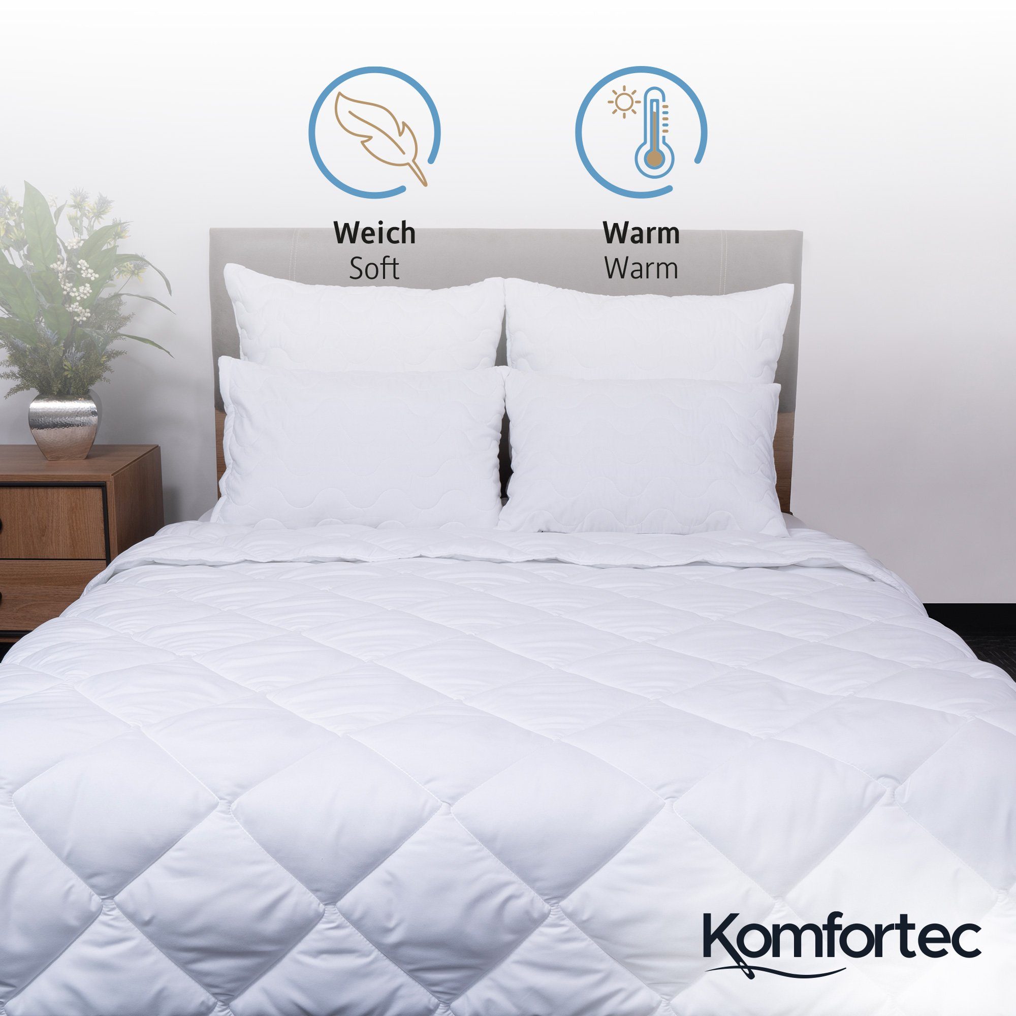 Komfortec Kunstfaserbettdecke,Bettdecken für Sommer und Winter, Ganzjahresdecke, Füllung: Polyester, Bezug: Mikrofaser, 135x200 cm, 155x220 cm und weiteren Größen, allergiker geeignet