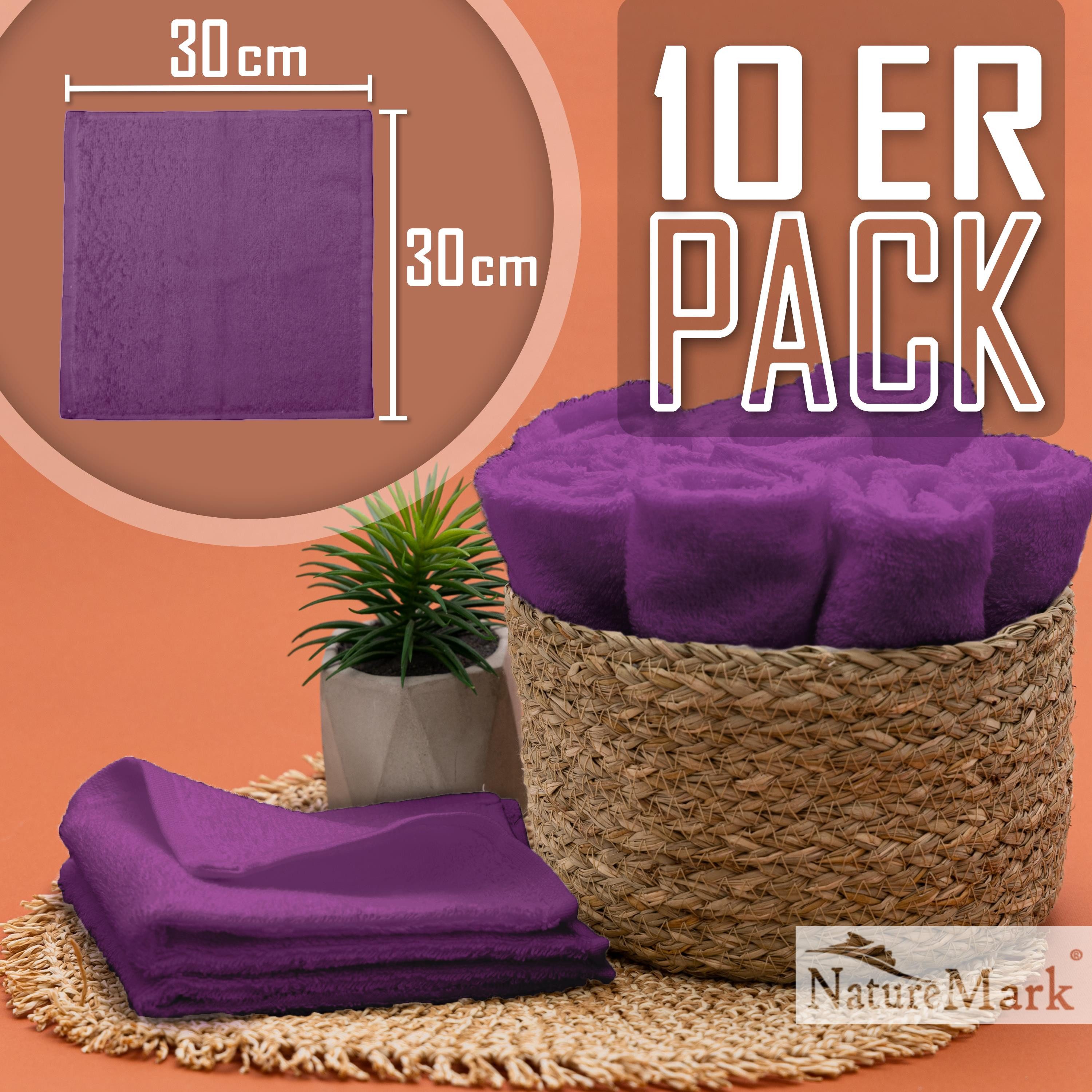 NatureMark Seiftuch 10er-Set Seiftücher 30x30cm 100% Baumwolle, (10-St), Frottier Waschlappen Seiflappen 30 x 30 cm, Lila