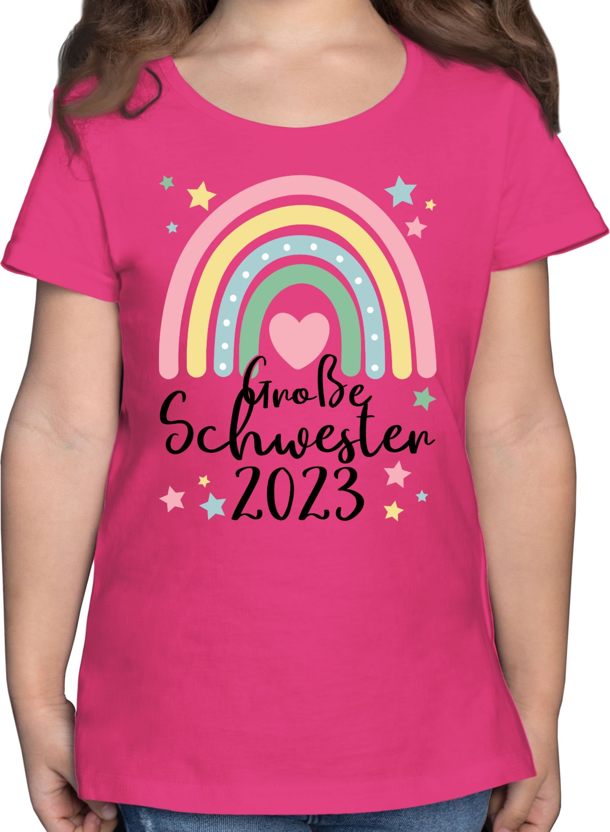 Shirtracer T-Shirt Große Schwester Geschenk 2023 Regenbogen Big Sister Große Schwester 2 Fuchsia