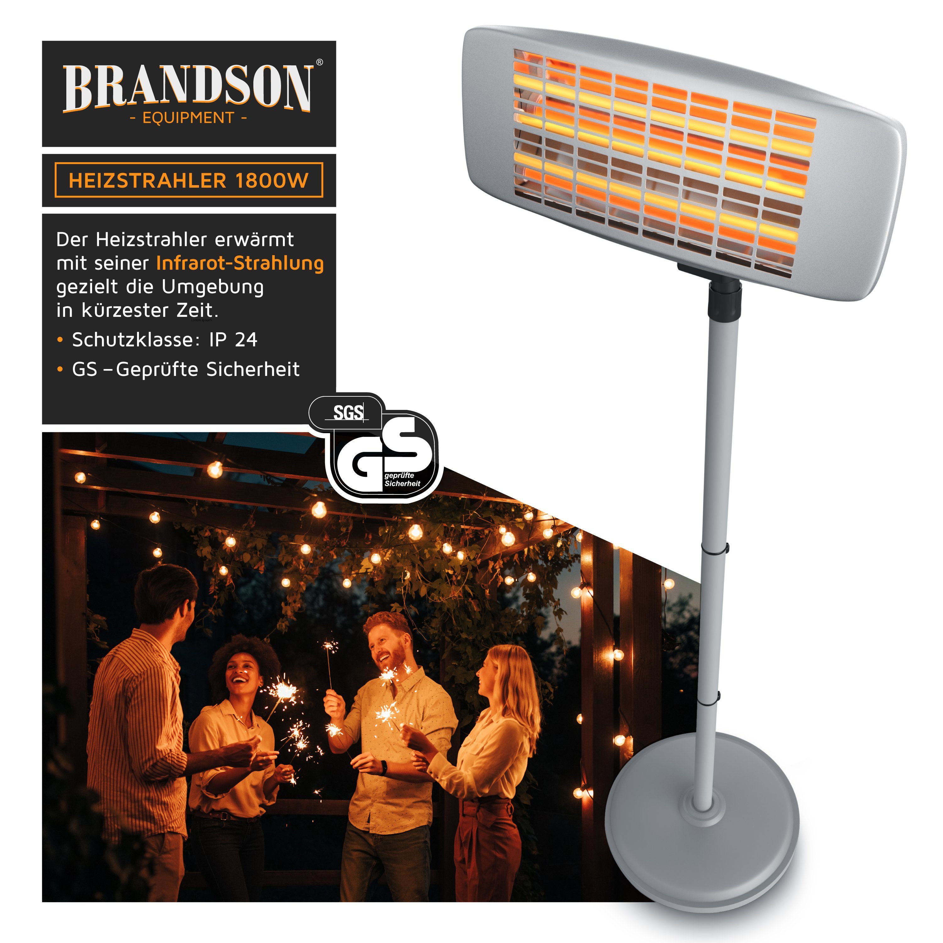 Brandson Heizstrahler Wärmelampe Terrassenheizstrahler Wickeltischheizstrahler Fernbedienung, 1800 W, Infrarot, 1800 W mit 3 Leistungsstufen, für Standfuß und W – Bild 4 von 5