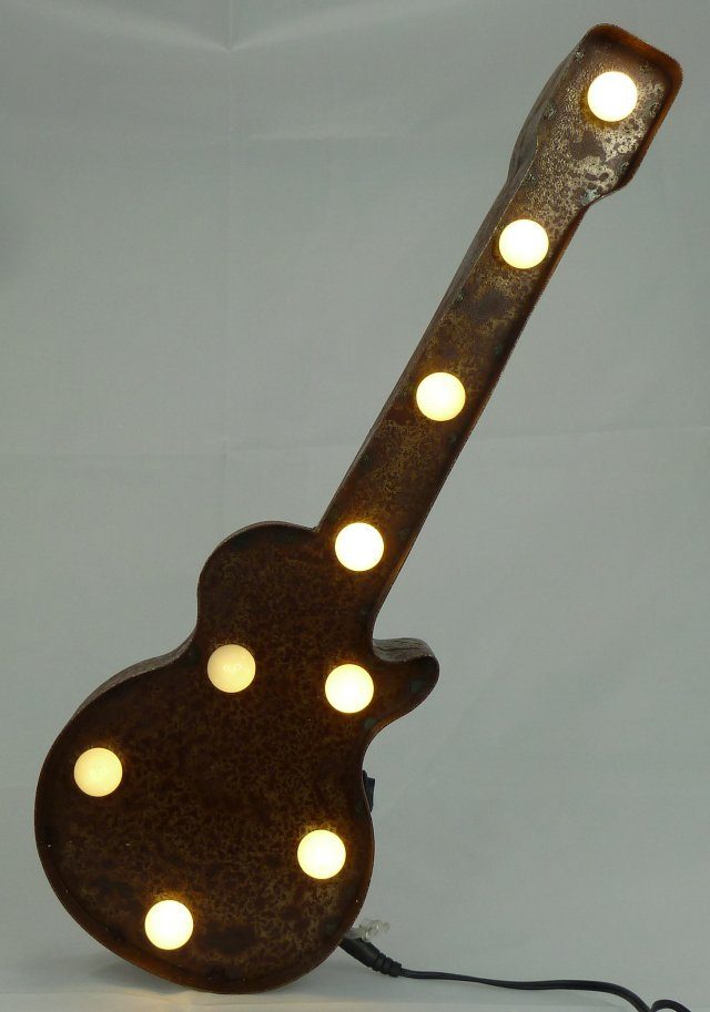 MARQUEE LIGHTS 38x13 Dekolicht Guitar LEDs Old LED Tischlampe Wandlampe, Old Guitar, LED 9 festverbauten mit fest - integriert, Warmweiß, cm braun