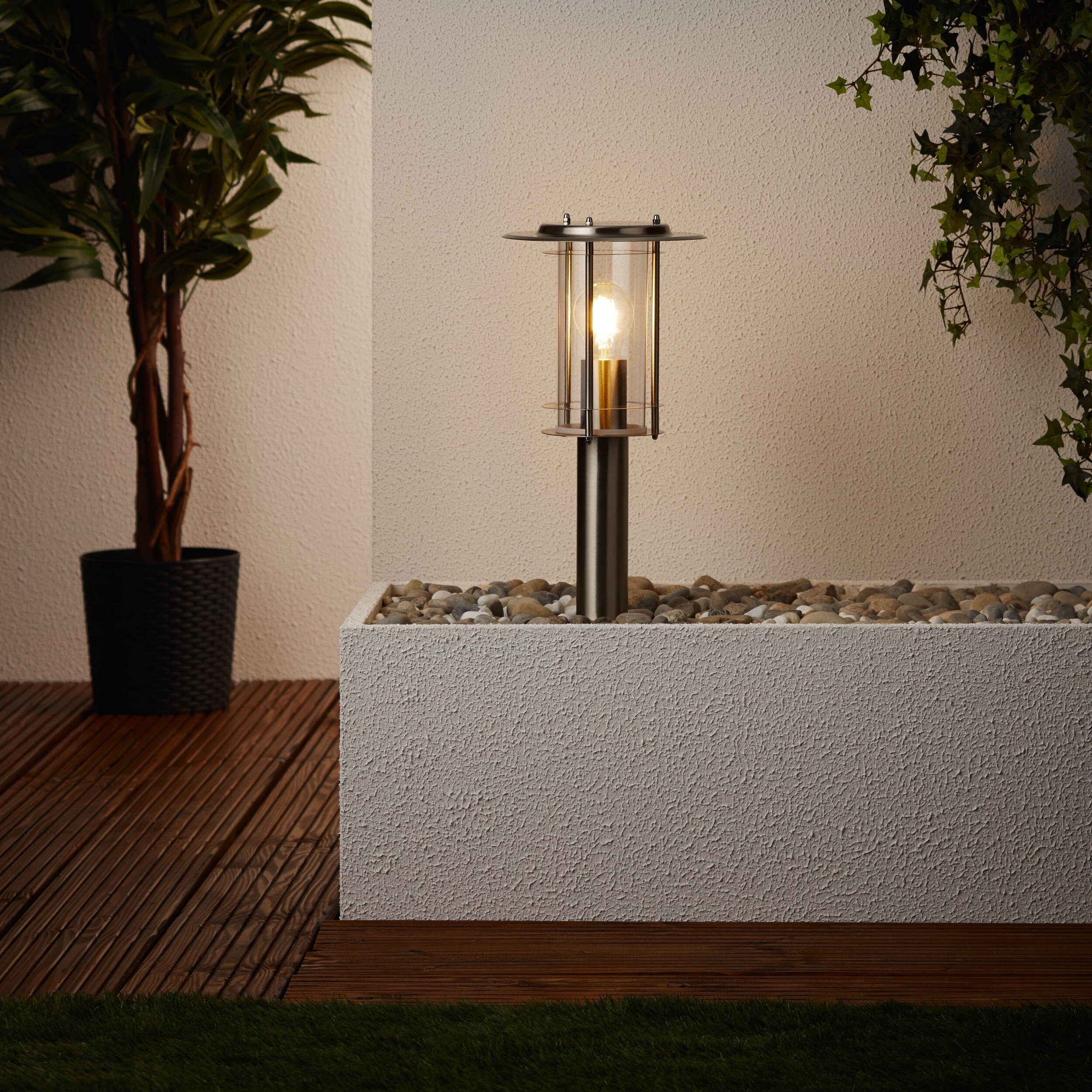 Lightbox Außen-Stehlampe, ohne Leuchtmittel, Außen Sockellampe, 40cm Höhe, Ø 20 cm, E27, max. 40 W, IP44, Edelstahl