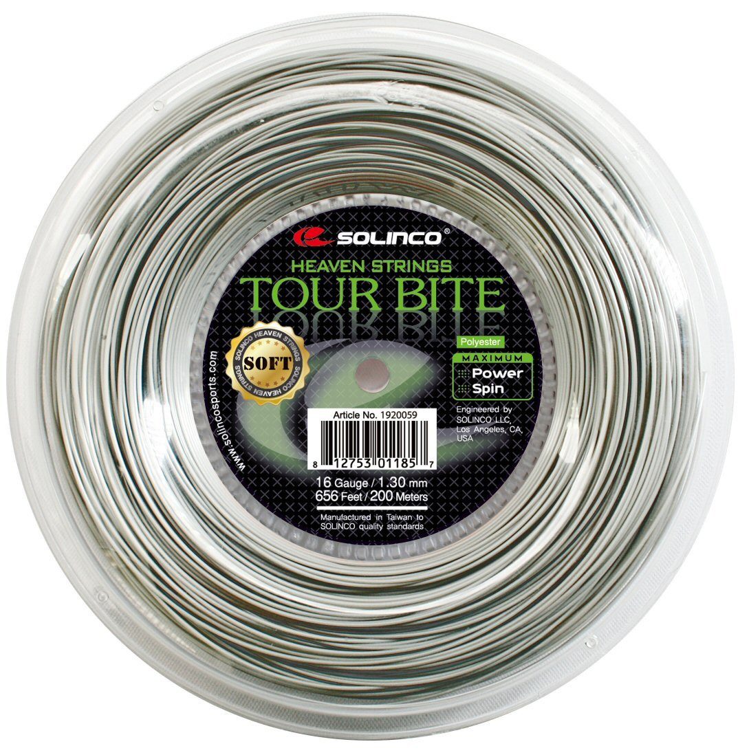 Solinco Tennissaite Tour Bite SOFT (Haltbarkeit+Touch) silber 200m Rolle, Saitendicke: 1.15