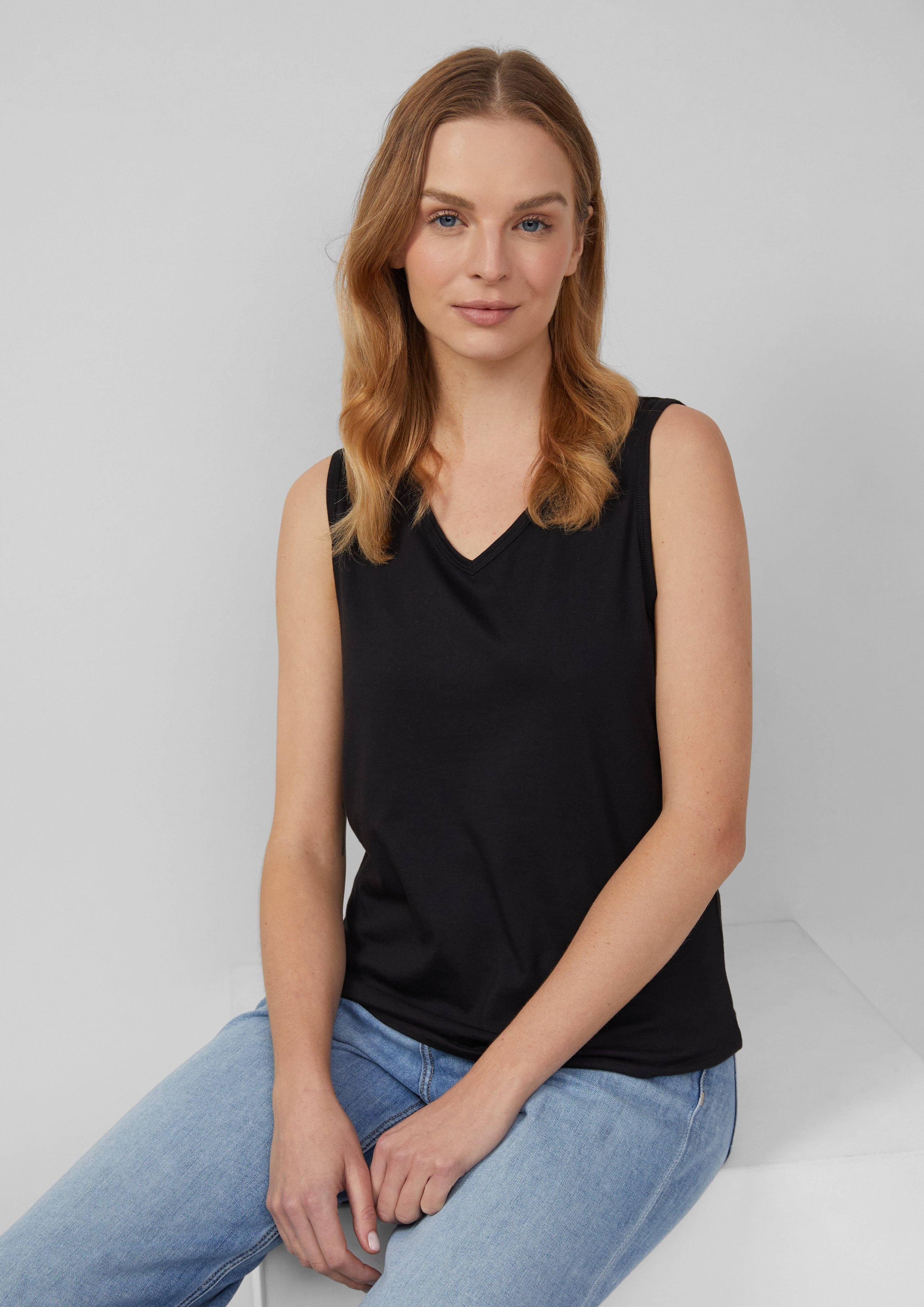 Shirttop Top mit V-Ausschnitt und Rücken-Detail