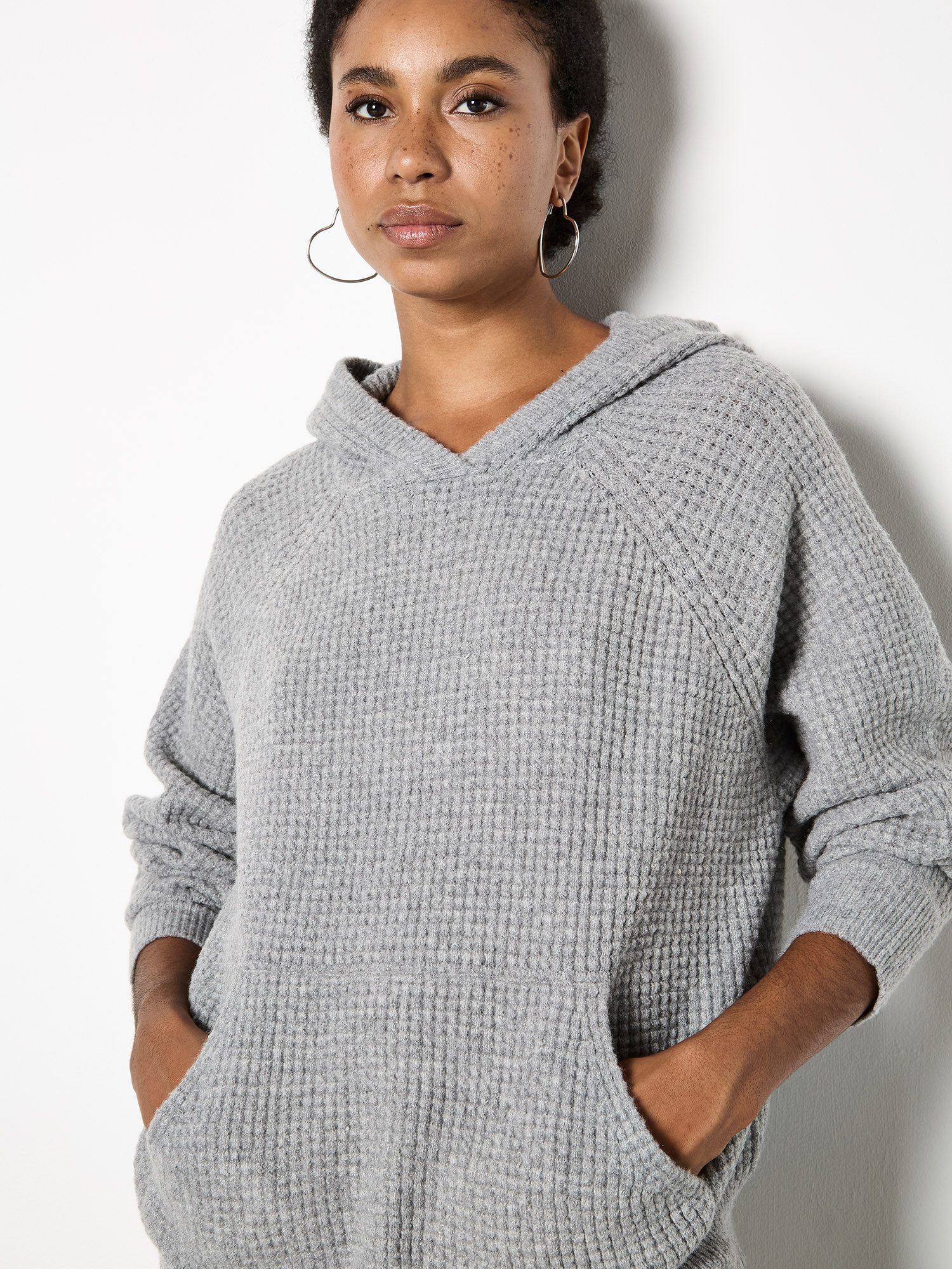 Apricot Strickpullover Strick-Hoodie mit Kanguru-Tasche