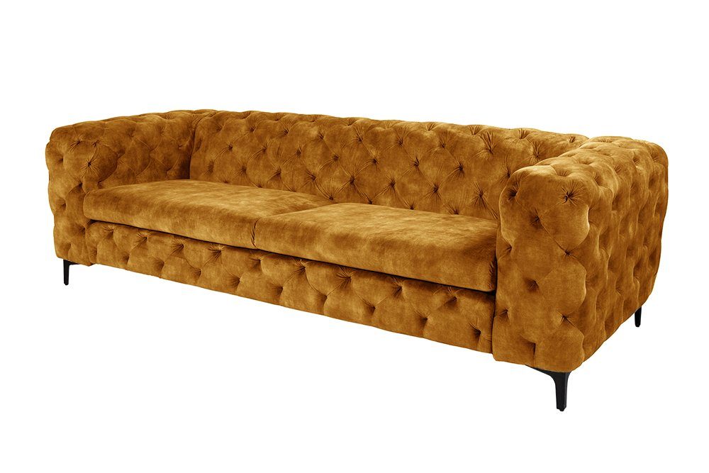 riess-ambiente 3-Sitzer Samt 1 Teile, · 235cm Einzelartikel Federkern Chesterfield Wohnzimmer senfgelb, · · MODERN BAROCK Design