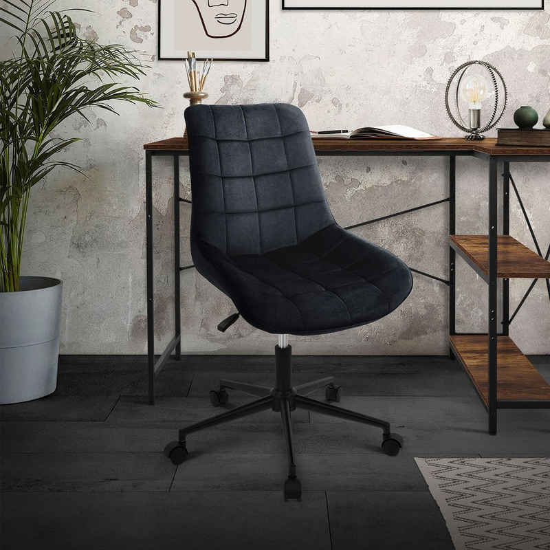 ML-DESIGN Bürostuhl Drehstuhl Ergonomischer mit Sitzfläche 360° drehbar Schreibtischstuhl, Bürohocker Schwarz Sitzfläche aus Samt mit 5 Rollen Sitzhöhe 38-51cm