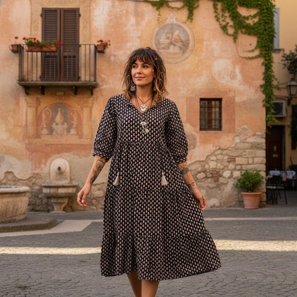 Guru-Shop Midikleid Boho Sommerkleid, bedrucktes Midikleid,.. alternative B günstig online kaufen