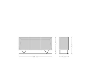 DELIFE Sideboard Kayu, Akazie Natur 145x40x70 cm 3 Türen V-Fuß Sideboard
