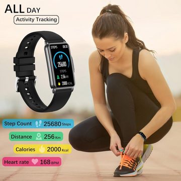 ECOSOON High-Definition-Voll-Touchscreen Smartwatch (1,47 Zoll, Android iOS), Fittnessarmbanduhr Frauen mit 123 Sportmodi Pulsmesser Schlafmonitor