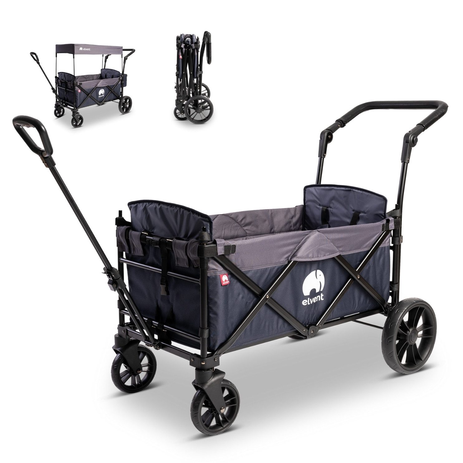 elvent Bollerwagen SmartCruiser City, Kompakt faltbar, Für 1-2 Kinder, Ideal für Familienausflüge