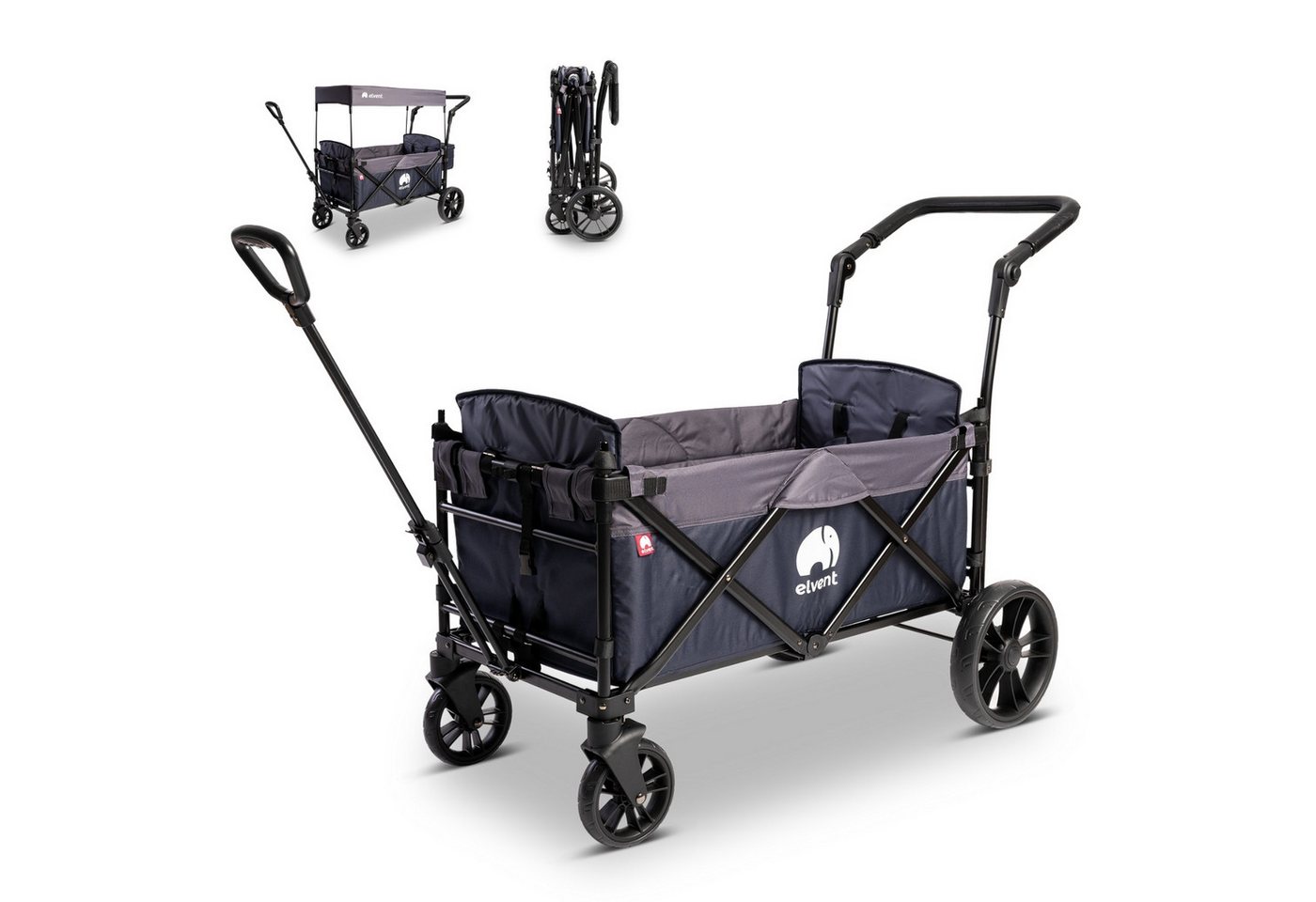 elvent Bollerwagen SmartCruiser City, Kompakt faltbar, Für 1-2 Kinder, Ideal für Familienausflüge