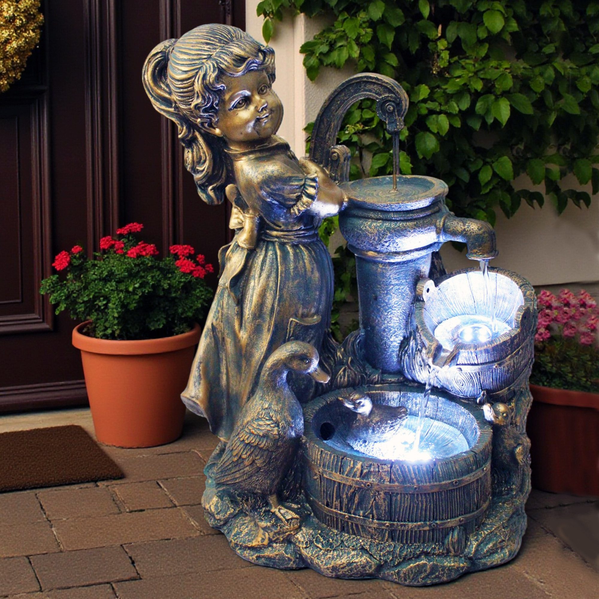 Arnusa Gartenbrunnen Springbrunnen Heidi mit Gänse BK855 Gartendeko Wassers günstig online kaufen