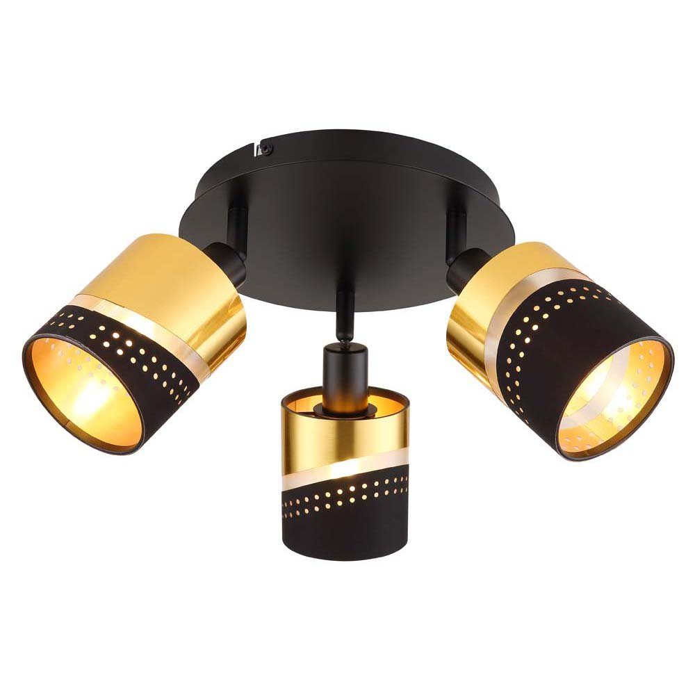Globo Schwarz-Gold Deckenlampe 25 3-Flammig cm Deckenleuchte Deckenleuchte, D Metall
