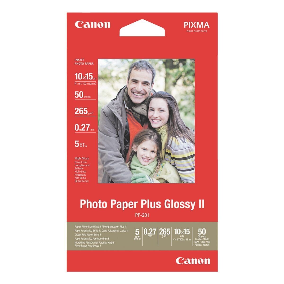 Canon Fotopapier Glossy Plus II, Format 10x15 cm, hochglänzend, 265 g/m², 50 Blatt
