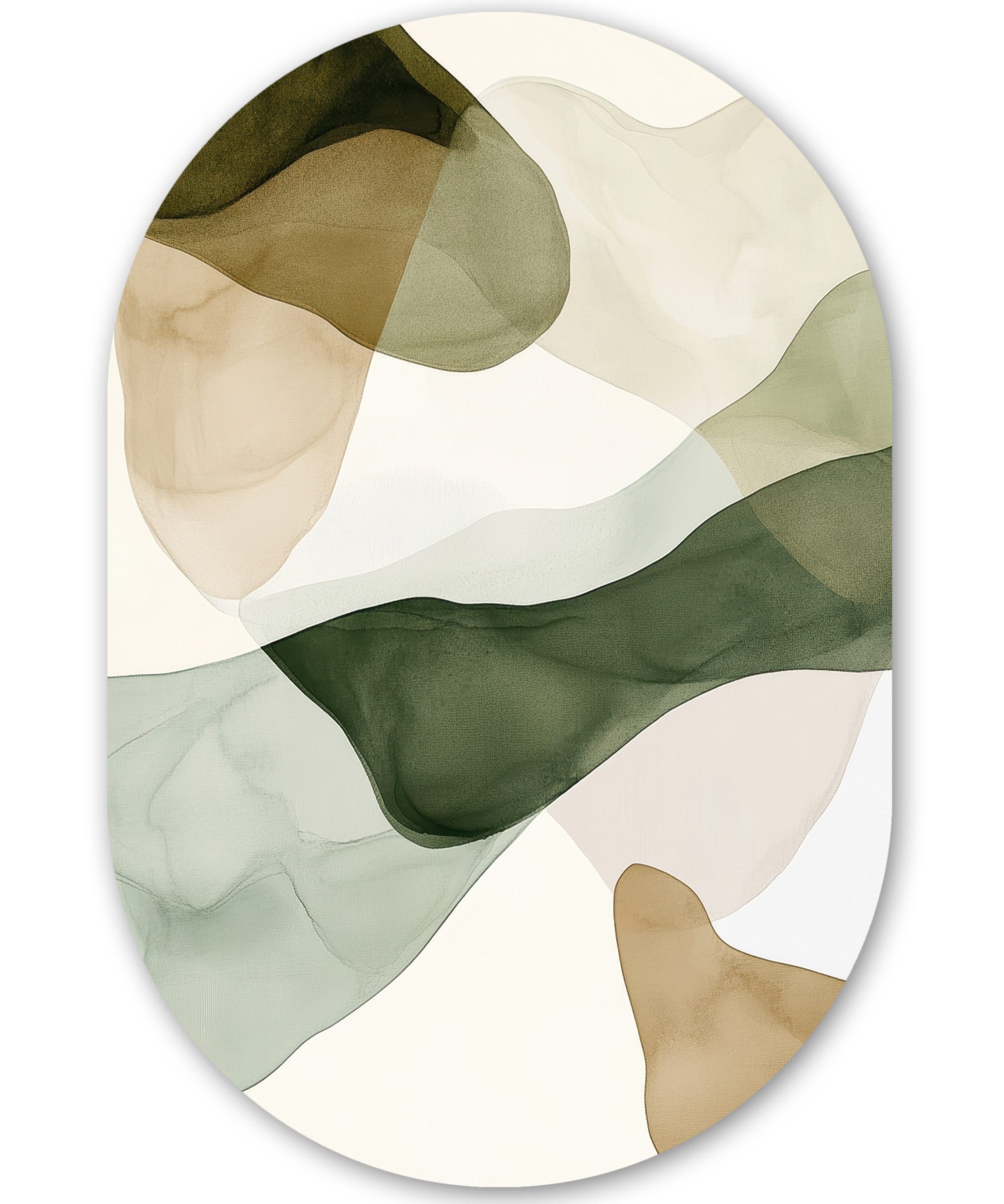 MuchoWow Gemälde Japandi - Abstrakt - Grün, Fotodruck (1 St), Wandbild Oval, Wohnzimmer oder Schlafzimmer Wanddekoration, 40x60 cm