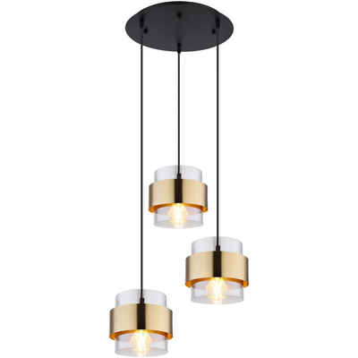 Globo Hängeleuchte Hängeleuchte Hängelampe Wohnzimmer Glas Metall schwarz 3 Flammig, flammig, Glas, Rauchglas, ohne Leuchtmittel, Lichtfarbe ist abhängig vom Leuchtmittel, Schlafzimmer, Esszimmer, Pendellampe, Pendelleuchte