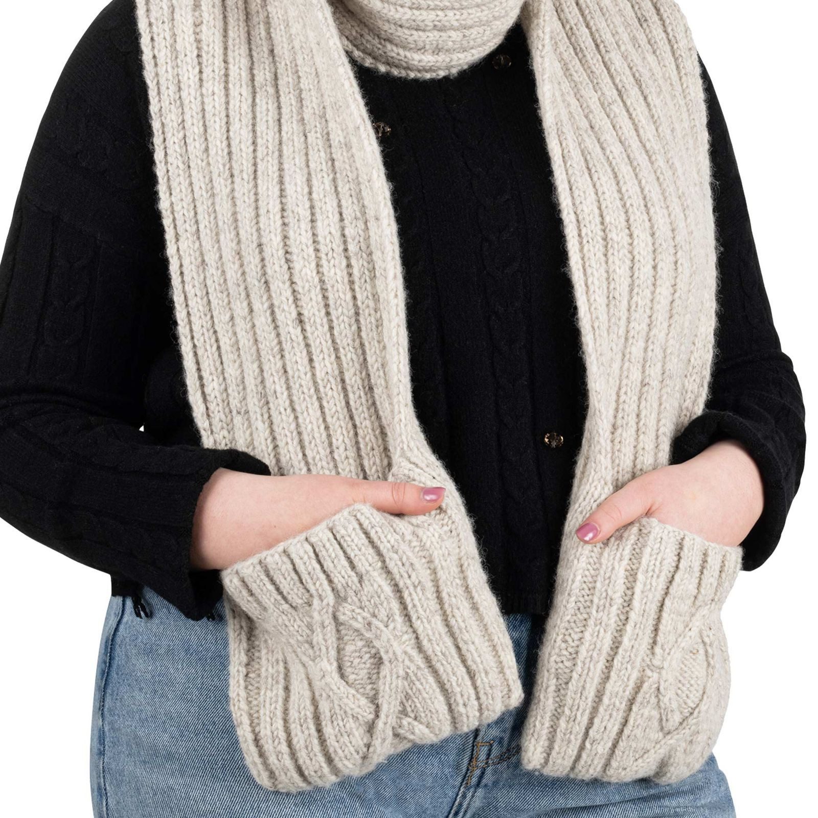 ALMHUBER Schal ALMHUBER Winter Wollschal mit Taschen Schal XXL Boho Hippie Strick