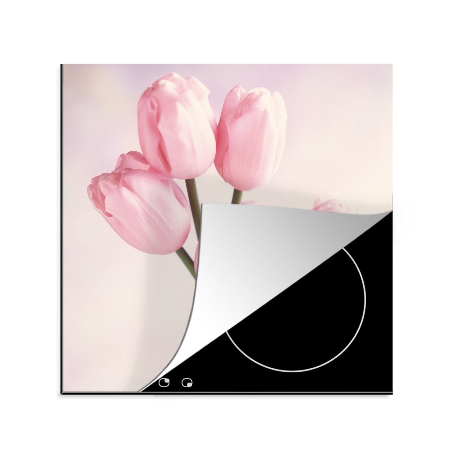 MuchoWow Herdblende-/Abdeckplatte Nahaufnahme von rosa Tulpen, Vinyl, (1 tlg), 78x78 cm, Ceranfeldabdeckung, Arbeitsplatte für küche
