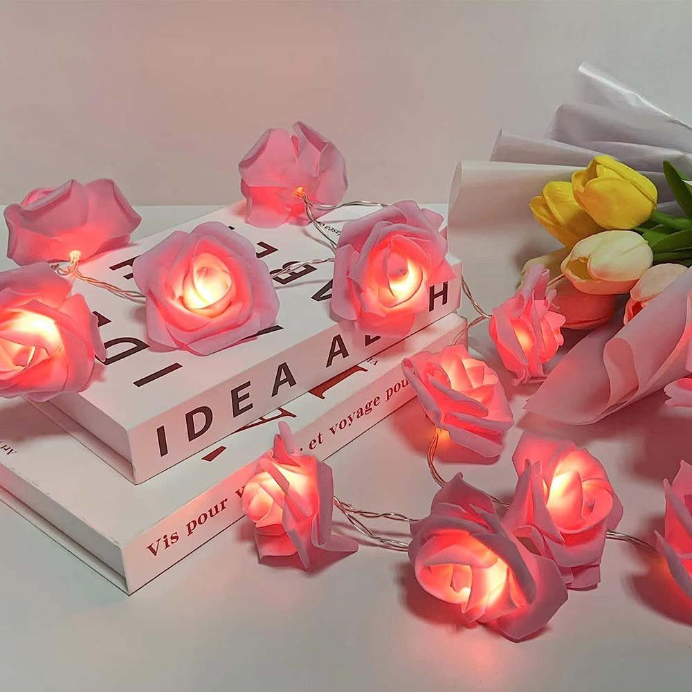 Party Deko LED-Lichterkette 3M, Rose für Rosnek Schlafzimmer Valentinstag, Rosa Datum Blume, Hochzeit batteriebetrieben,