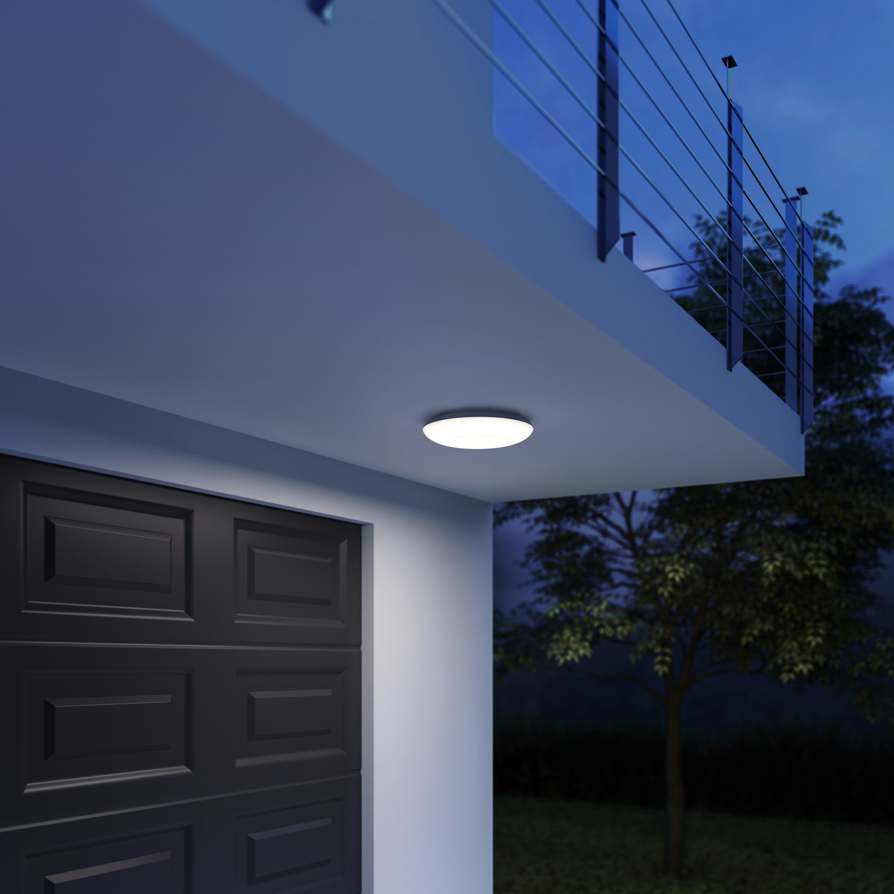 steinel LED Außen-Deckenleuchte DL Vario Quattro S, LED fest integriert, warmweiß, 360° Bewegungsmelder, Nachtlicht, schlagfest, rund