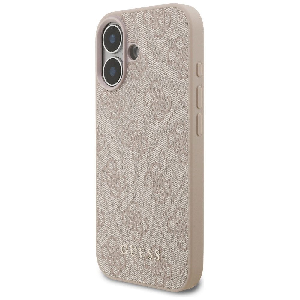 Guess Handyhülle iPhone 17 Kunstleder rosa Classic Logo goldfarben Metall 6,3 Zoll, Kantenschutz