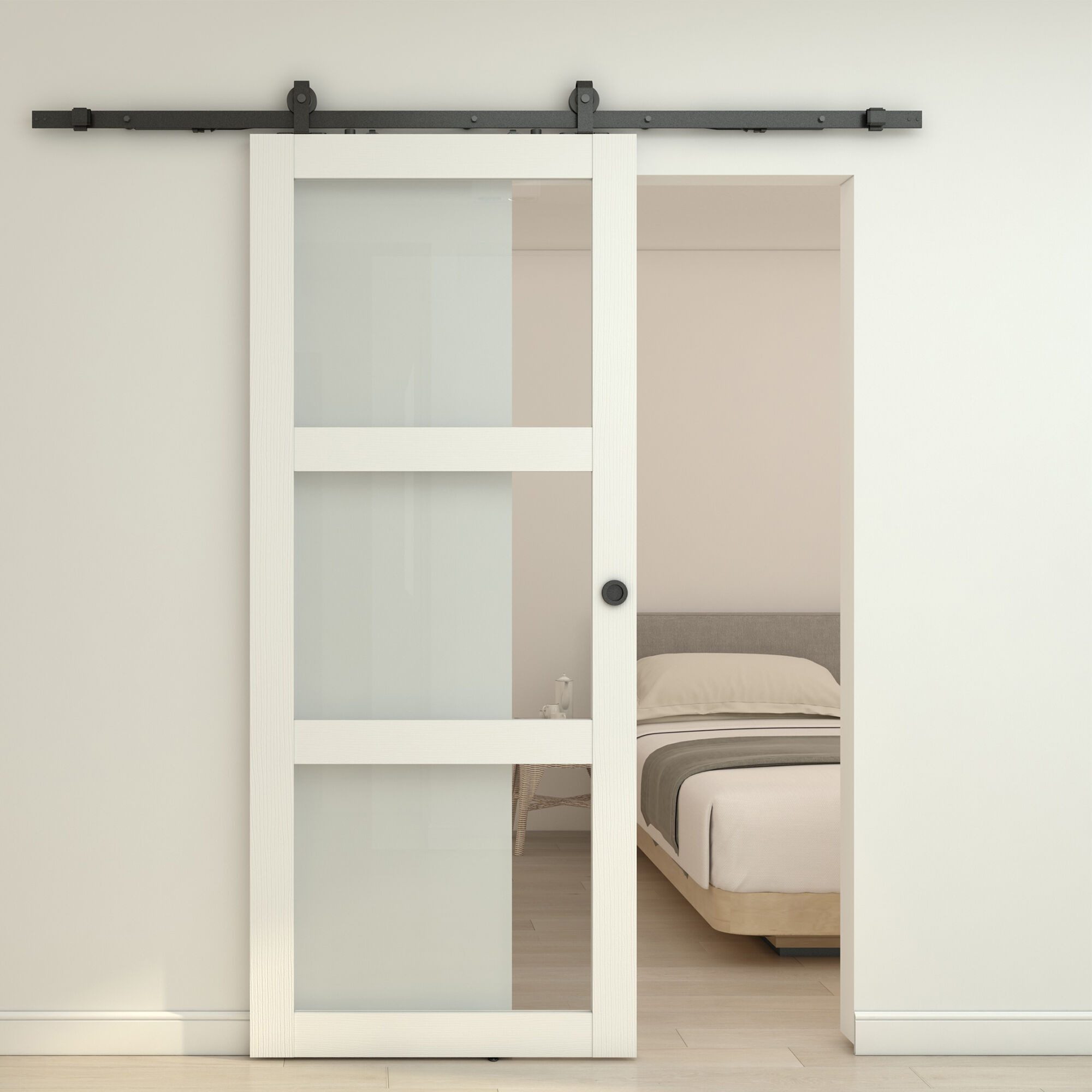 inova wohnen Schiebetür Holzschiebetür Komplettset im Landhausstil, Weiß, 90 x 215 cm, Komplettset mit Schienensystem und Softclose
