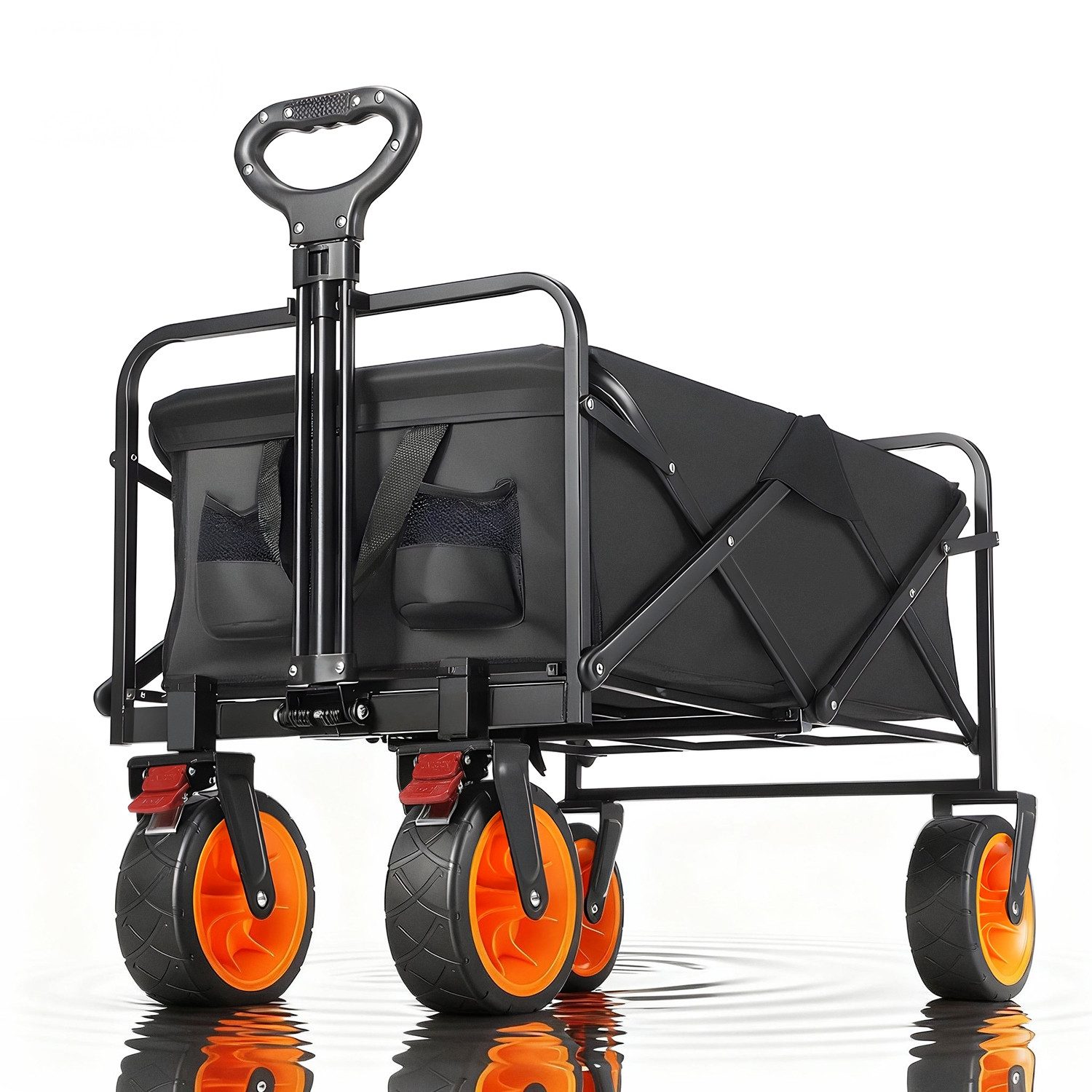 oyajia Bollerwagen Faltbarer Bollerwagen bis 150kg Handwagen Breite Reifen Alle Gelände, Ultrakompakte Faltgröße, mit einer Hand faltbar