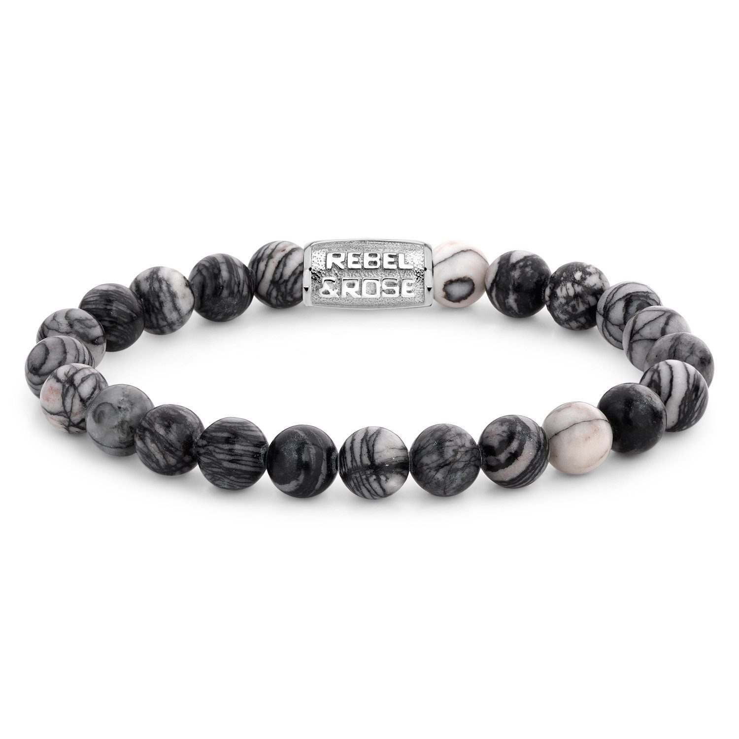 Rebel & Rose Edelstahlarmband Herren Bead-Black Wolf 8 mm
