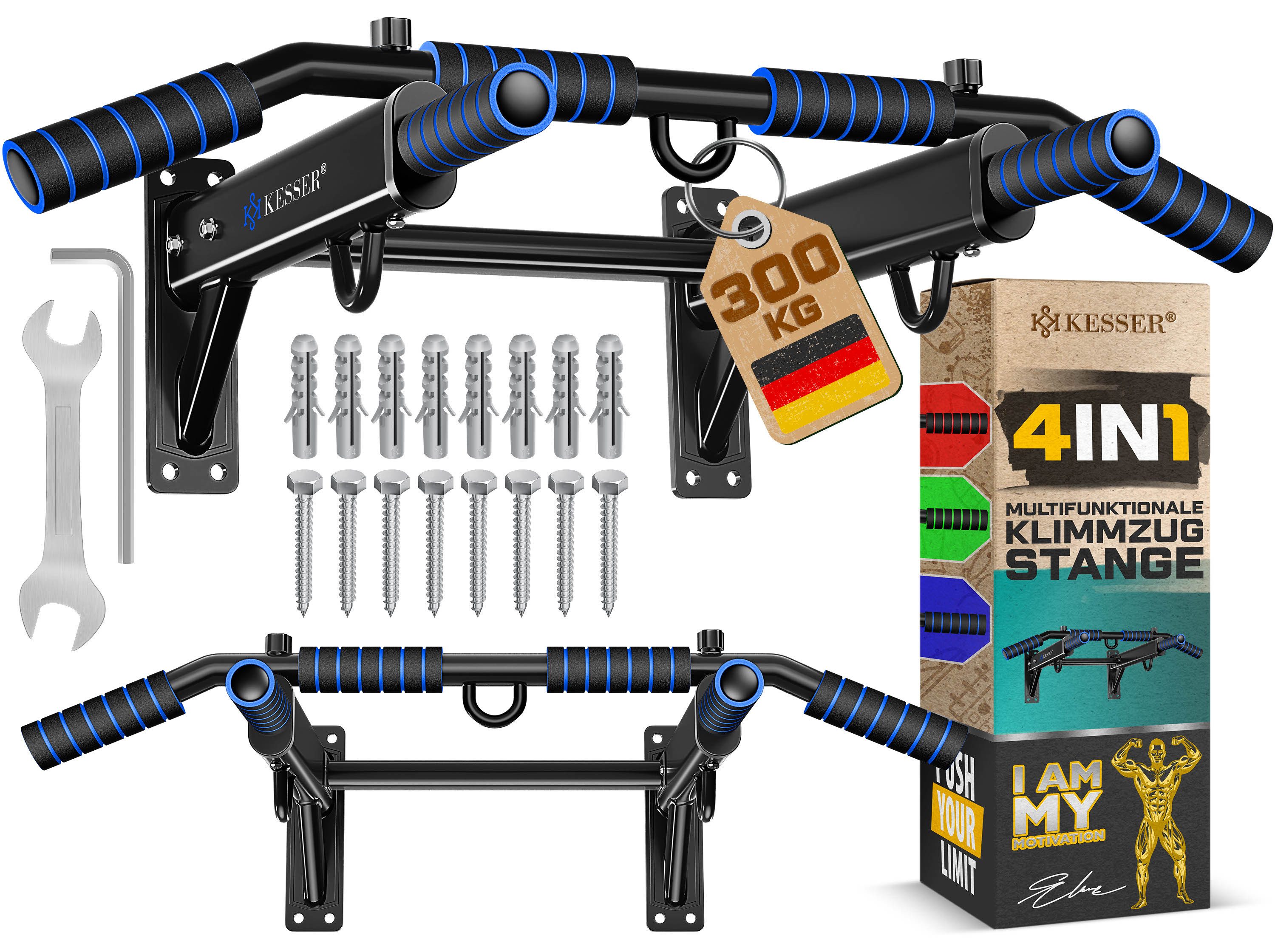 KESSER Klimmzugstange, 4in1 Klimmzugstange zur Wandmontage rutschfesten Griffen