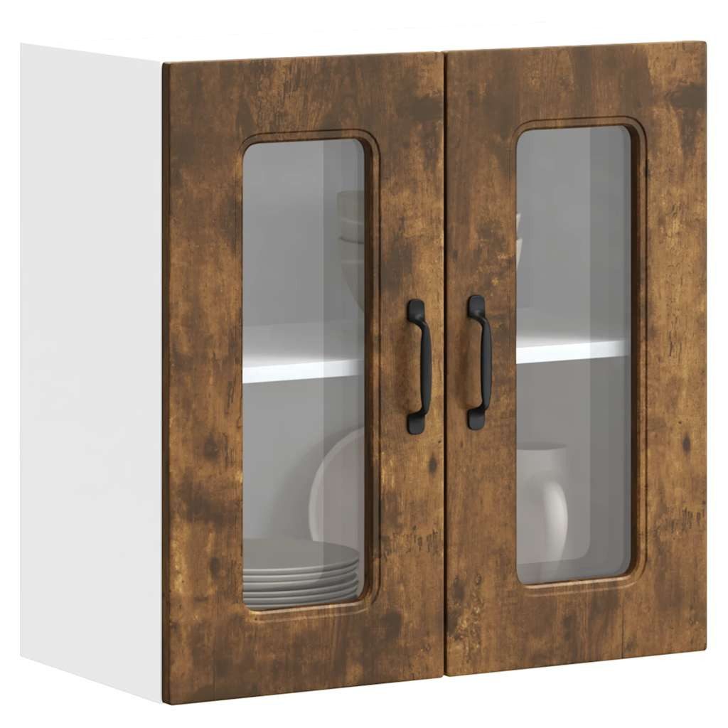 vidaXL Hängeschrank Vitrine-Hängeschrank Küchen-Hängeschrank mit Glastür Räuchereiche Span