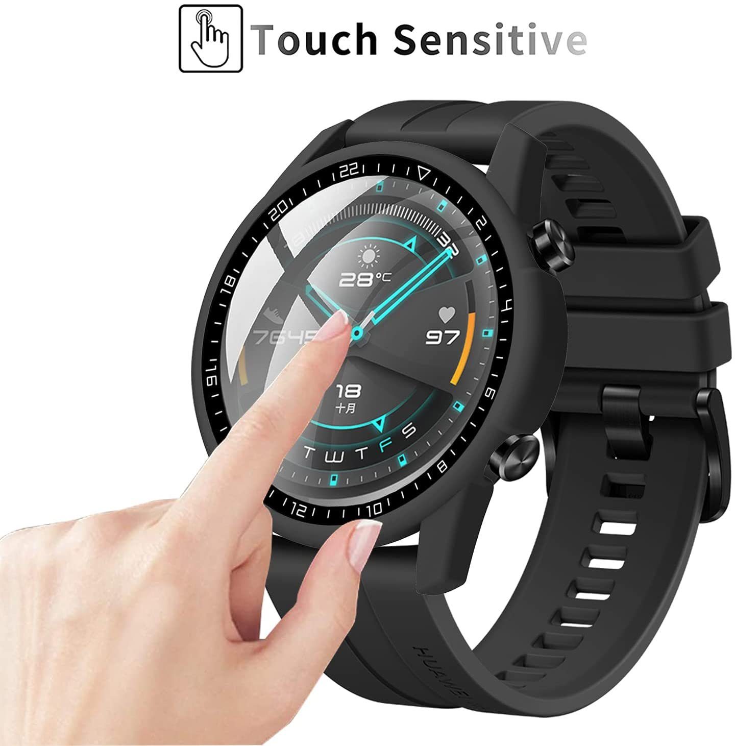 MSM Smartwatch-Hülle Hülle für Huawei Watch GT2 46 mm Schutzhülle Schutzglas Case Display Panzerfolie 9H