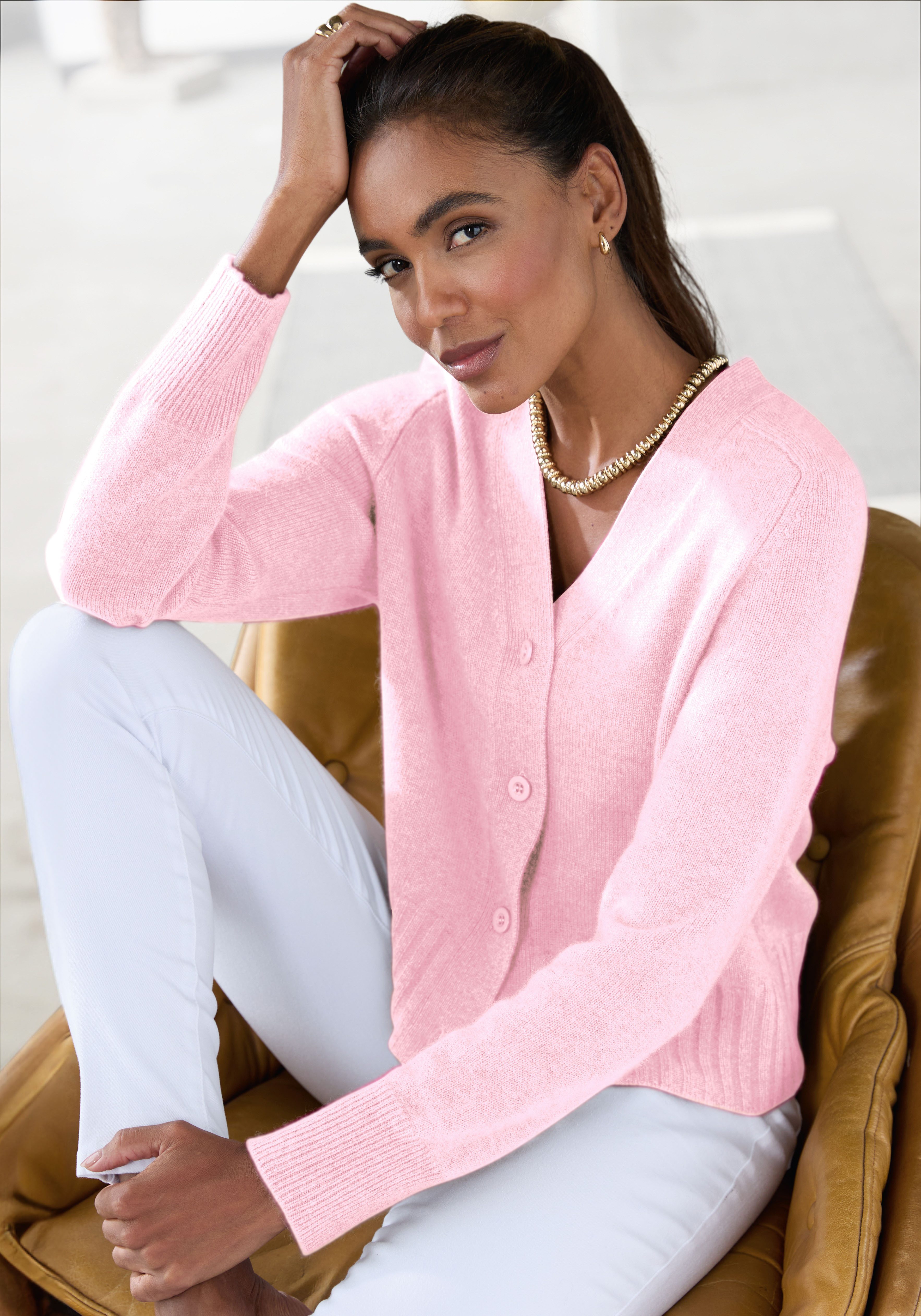 LASCANA Strickjacke, weiche Kaschmirstrickjacke mit V-Ausschnitt