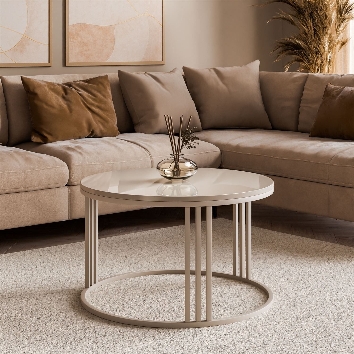 Lookway Couchtisch LORI HOCHGLANZ, runder Couchtisch mit kaschmirfarbenem G günstig online kaufen