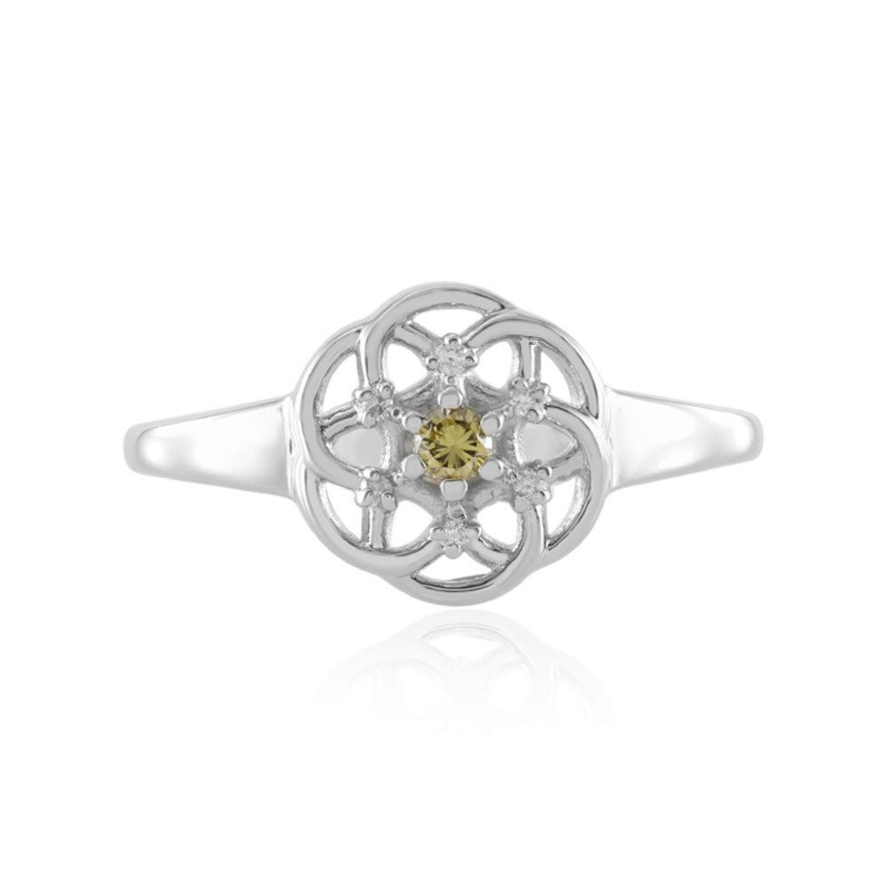 Cavill Diamantring Cavill Silberring 0,085 ct Diamant SI1 platiniert mit Blumenmuster (1-tlg)