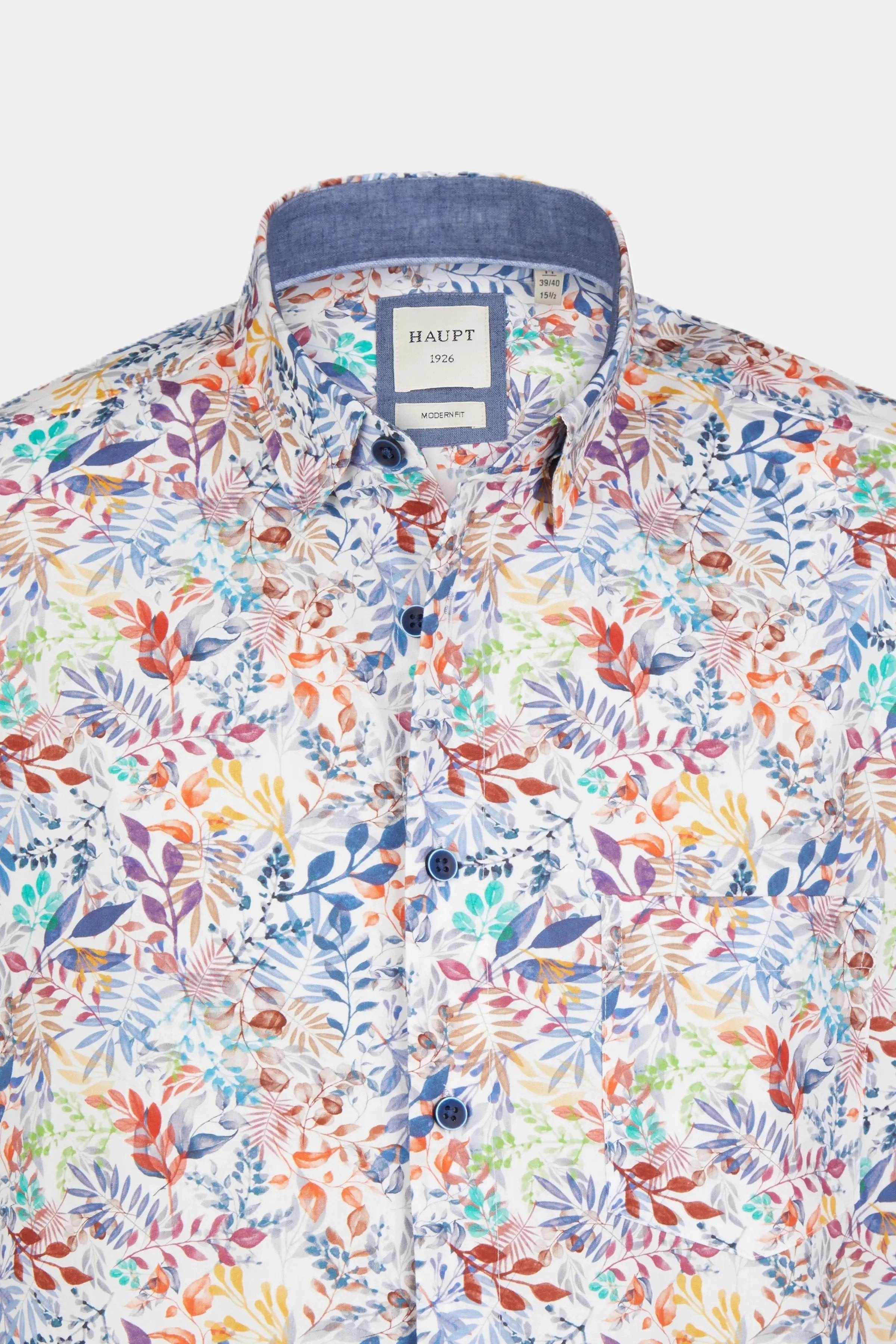 Haupt Langarmhemd Haupt Popelin Modern Fit Langarm Herrenhemd mit Pflanzenmuster light