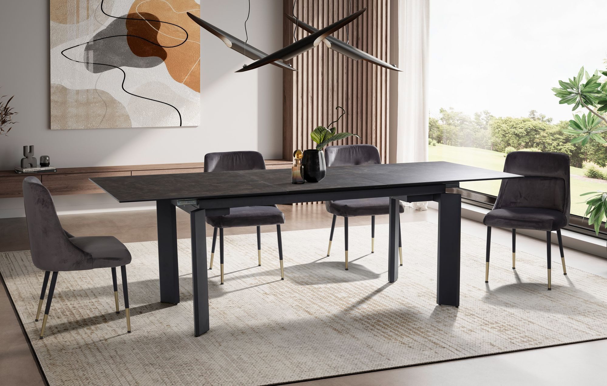 FINEBUY Esstisch FB64123 Ausziehbarer 180–240 cm Glas-Keramikplatte Metallg günstig online kaufen