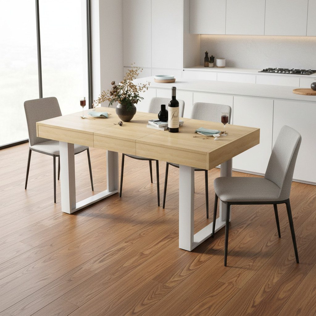 kowdom Esstisch Ausziehbarer Esstisch 120-160cm, Retro Holzoptik, 8 Pers., 227kg (Freistehend, nur für den Innenbereich geeignet), Belastbar bis 227 kg, 8 Pers., pflegeleicht