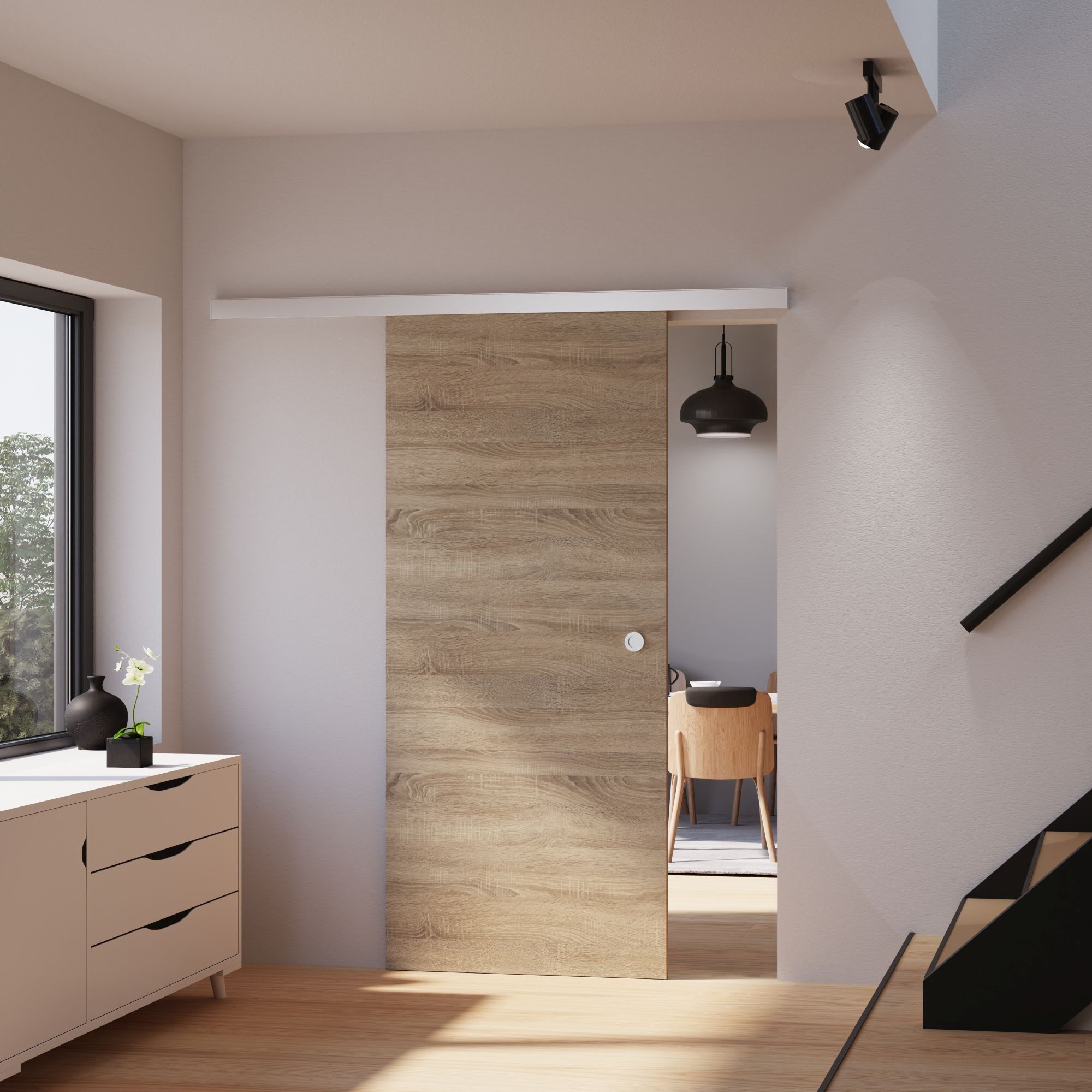 inova wohnen Schiebetür Holzschiebetür Wildeiche, Größenauswahl (Komplett Set, inkl. Schienensystem und Griff), Softclose-Funktion wählbar