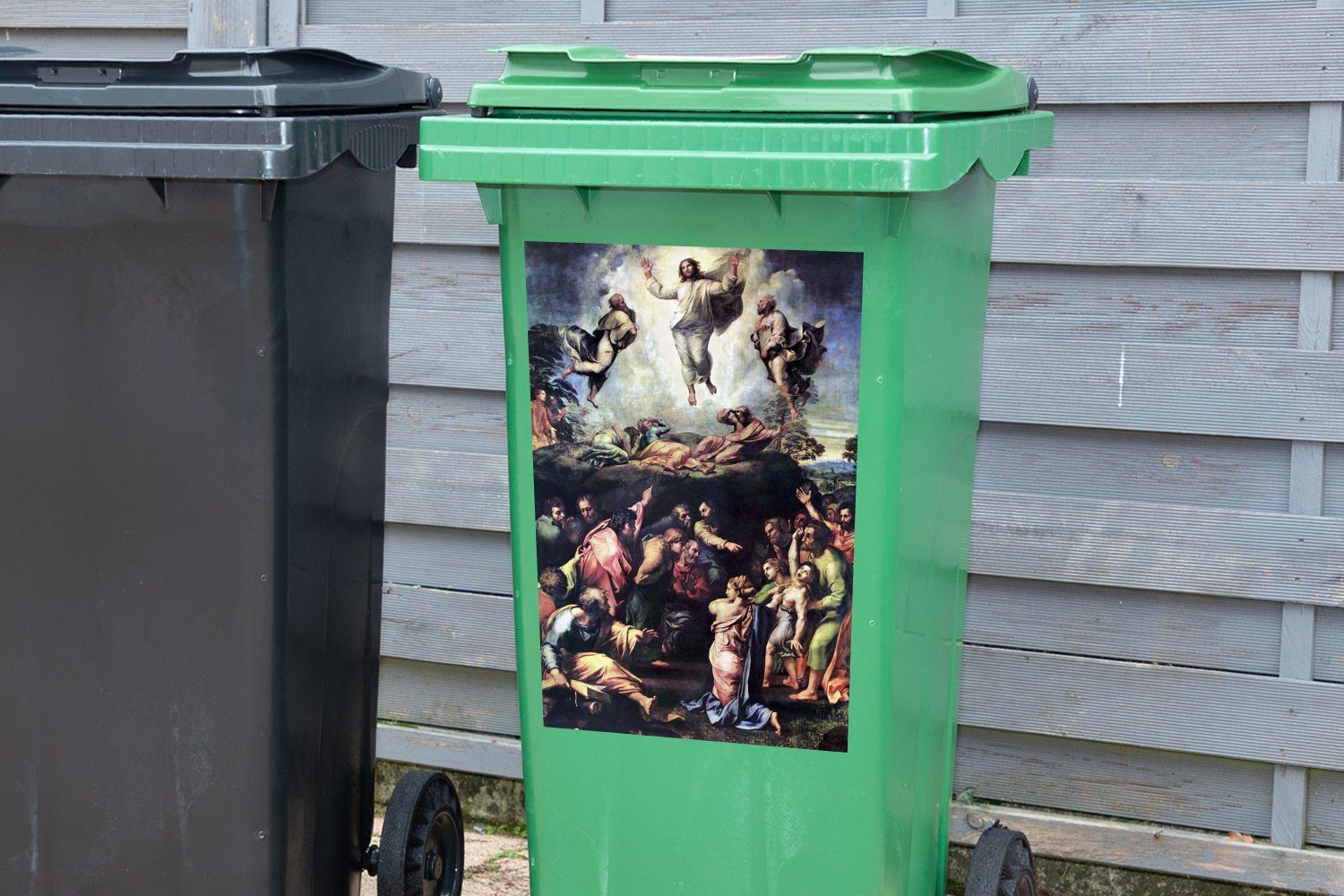 MuchoWow Wandsticker Verklärung - Raphael Abfalbehälter Sticker, Raffaello St), Mülleimer-aufkleber, (1 Mülltonne, Container