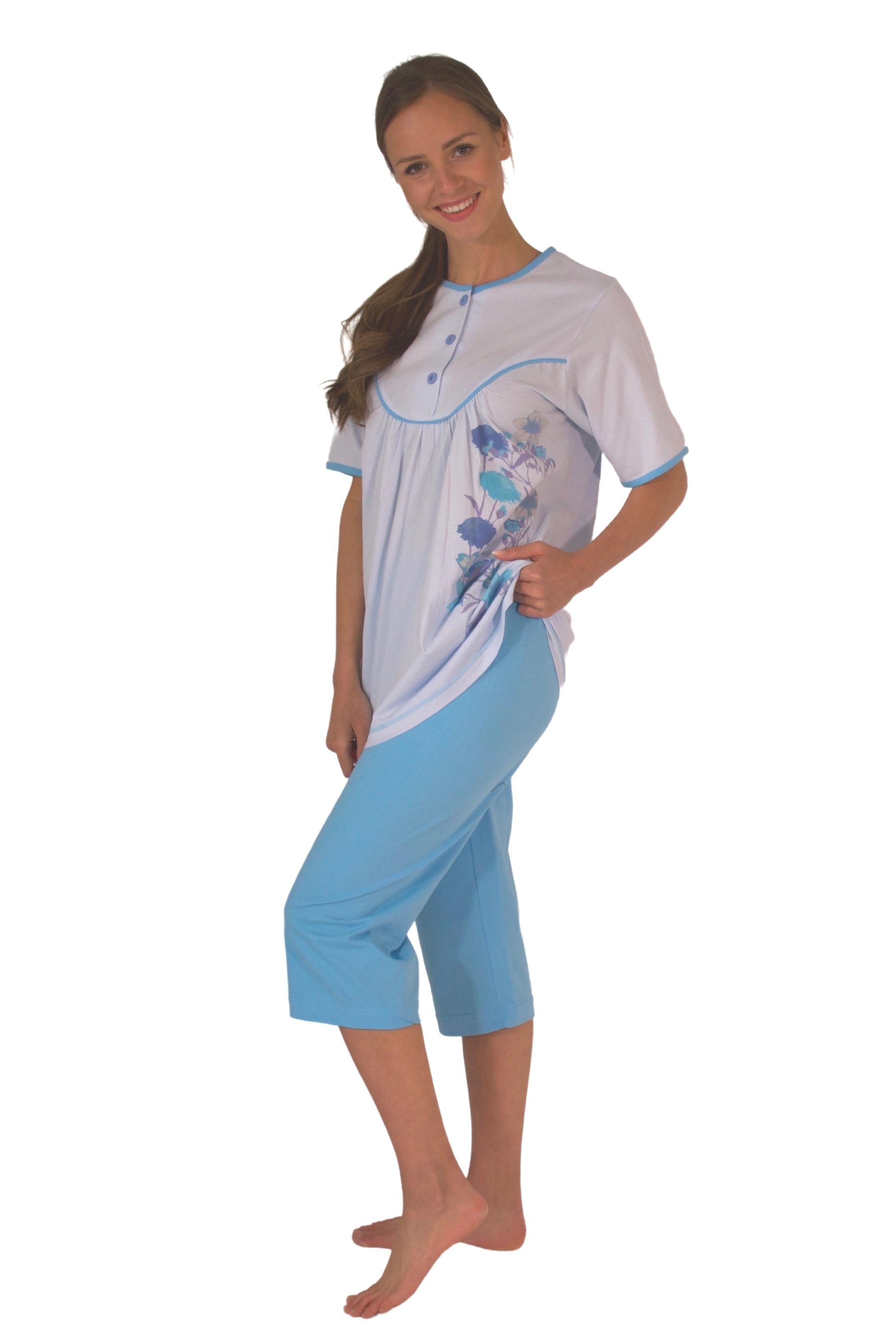 Consult-Tex Capri-Pyjama Damen Capri Schlafanzug Pyjama DF441 (Spar-Set, 1  Set) Oberteil mit Zierpaspel im Vorderteil