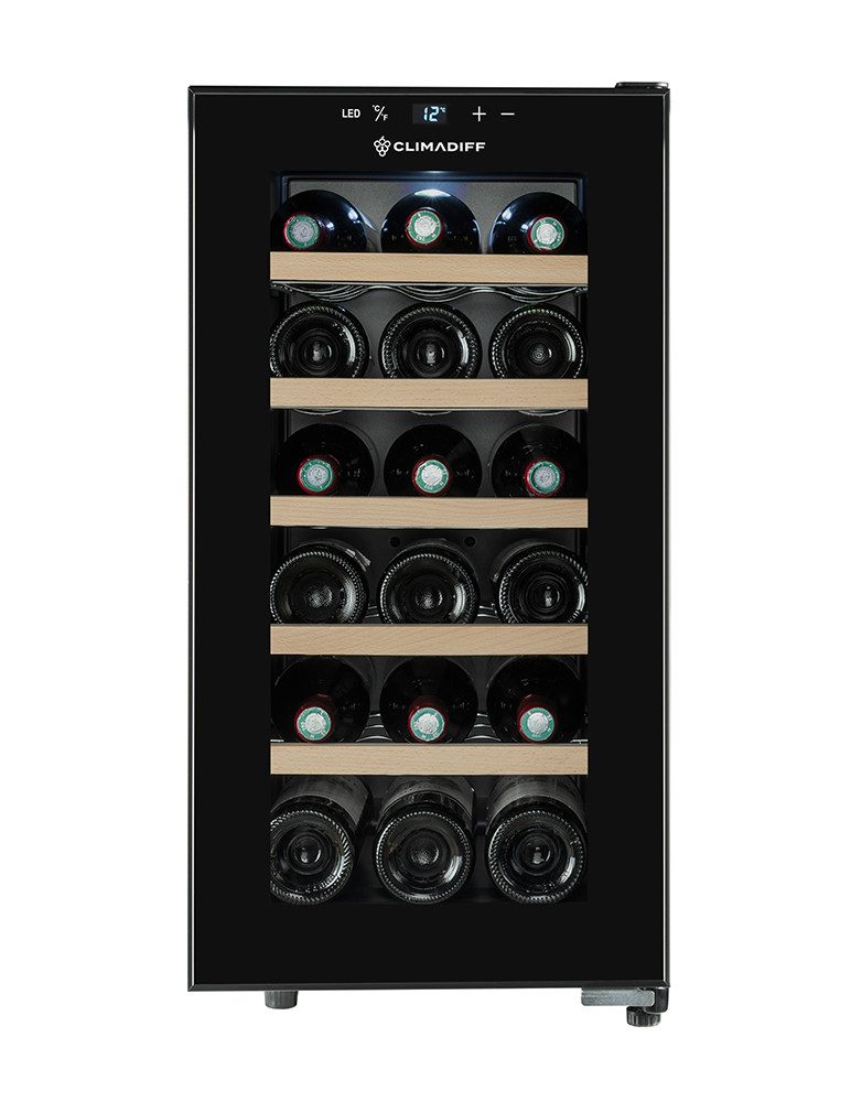 CLIMADIFF Weintemperierschrank CUVEE18, für 18 Standardflaschen á 0,75l,Ultra-Leise, sehr kompakt