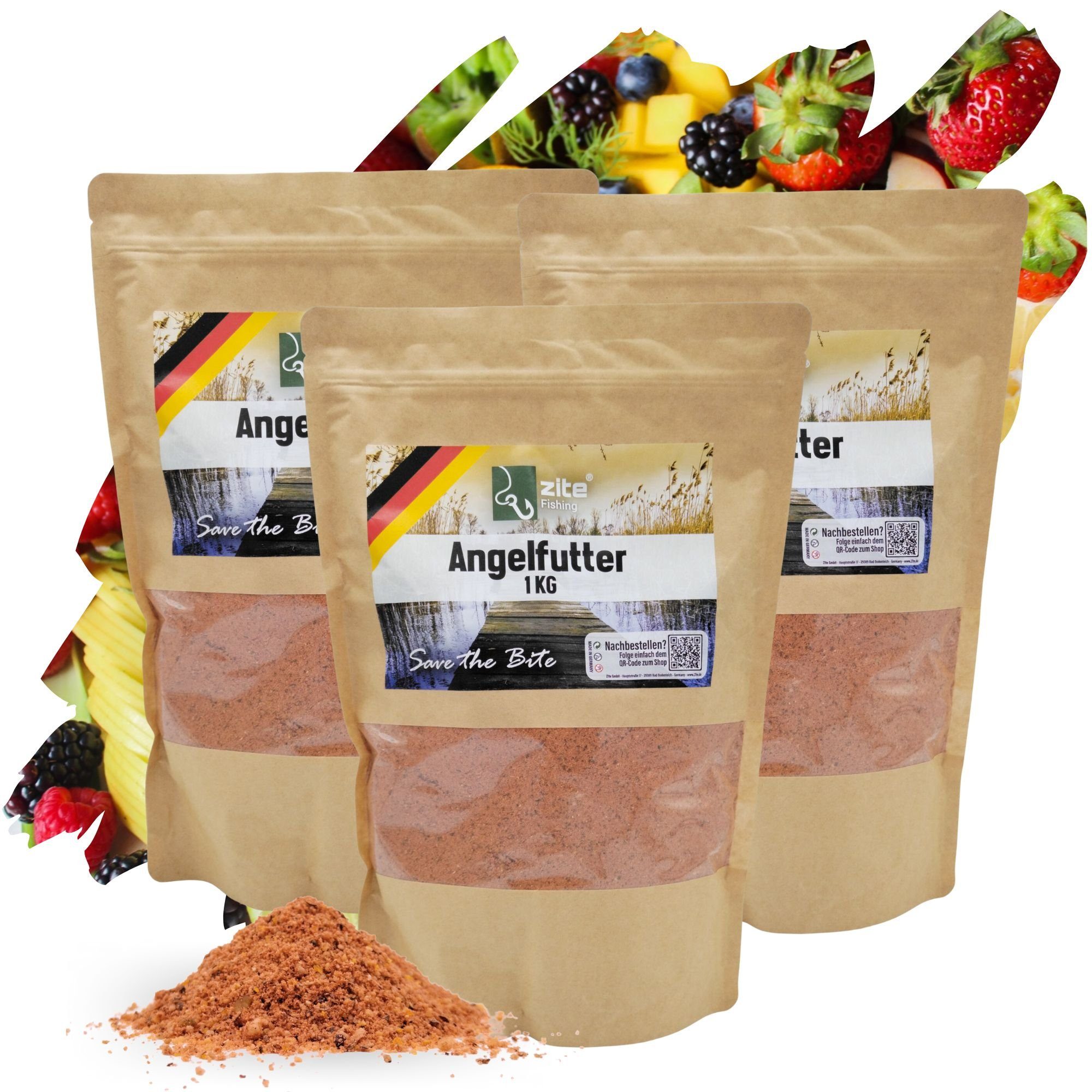 Zite Kunstköder Grundfutter Set 3x1 kg Powerbait Angelfutter 5 Aromen Karpfenfutter Tutti Frutti