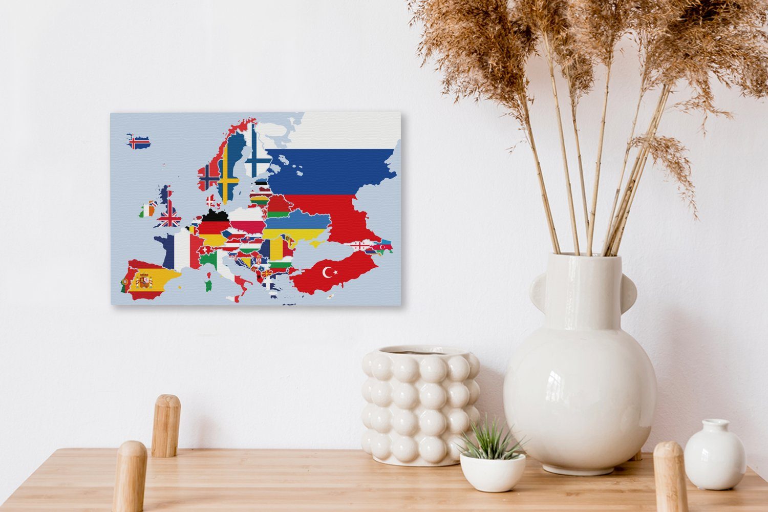 OneMillionCanvasses® Leinwandbild Karte cm (1 - Wandbild Wanddeko, St), 30x20 Europa - Aufhängefertig, Leinwandbilder, Flagge