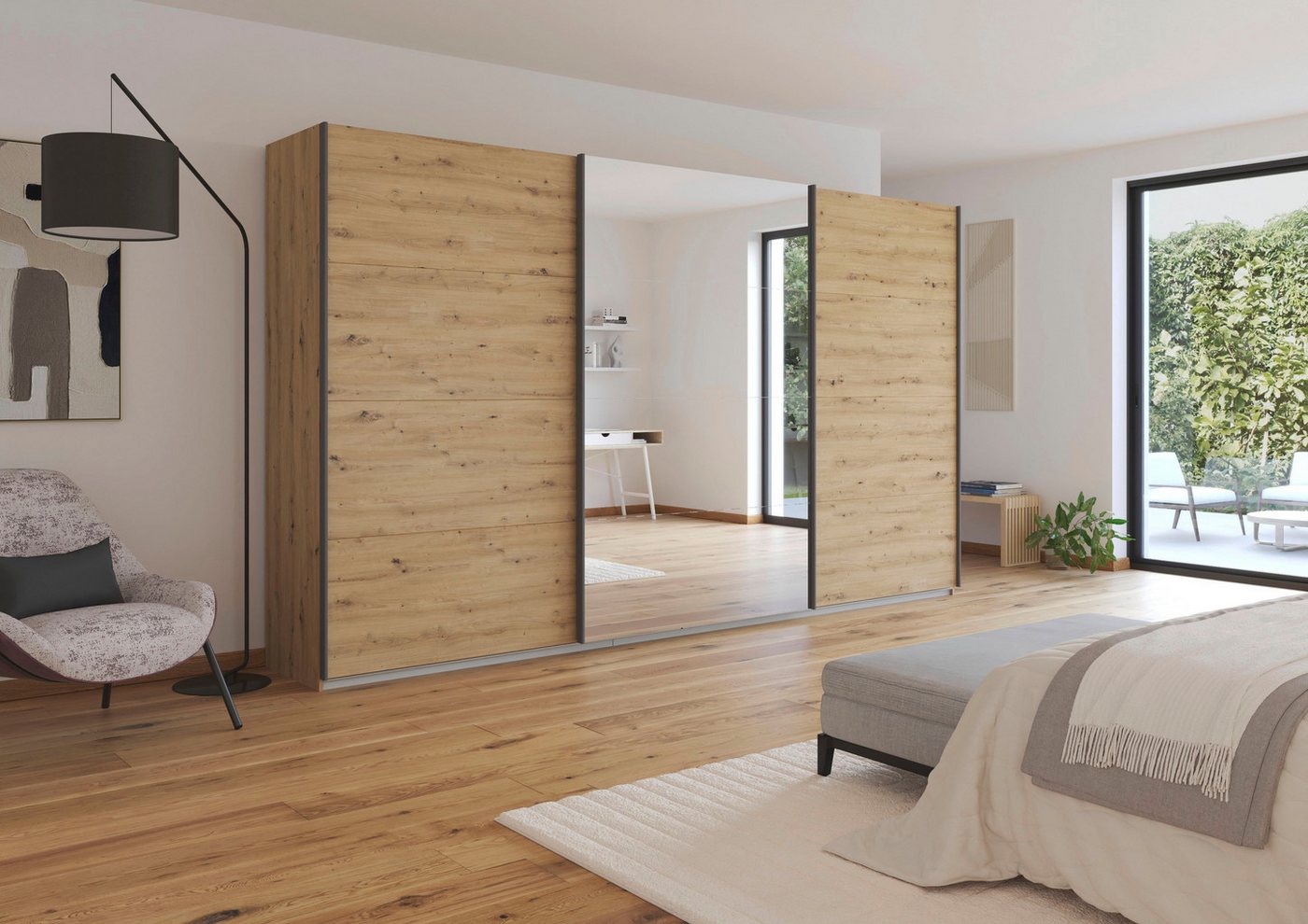 OTTO home Schwebetürenschrank Kleiderschrank Schrank Schlafzimmerschrank Garderobe AGORDO (Breiten 203/271/315/360 cm in drei Griff-Farben - NEU: Farbe SCHWARZ) Top Innenausstattung, in 4 Breiten und 2 Höhen MADE IN GERMANY