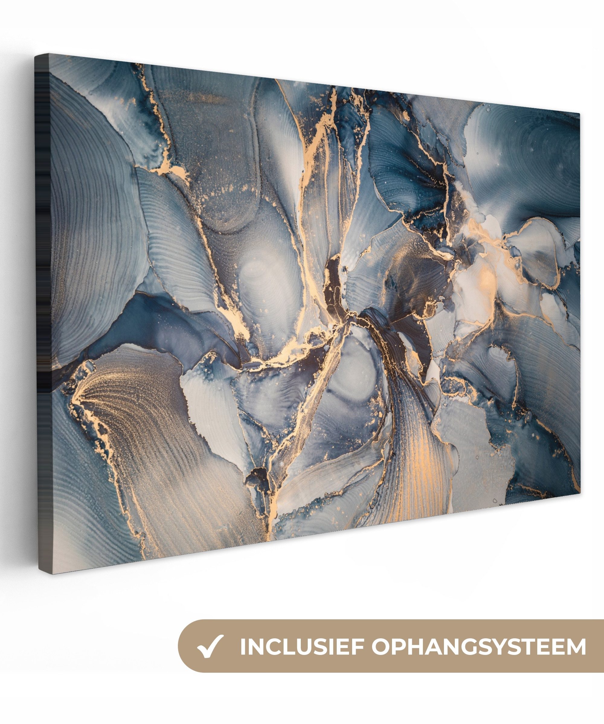 OneMillionCanvasses® Leinwandbild Marmor - Grau - Blau - Luxus - Gold, Fotodruck (1 St), Leinwände Wanddeko Wohnzimmer Schlafzimmer 60x40 cm