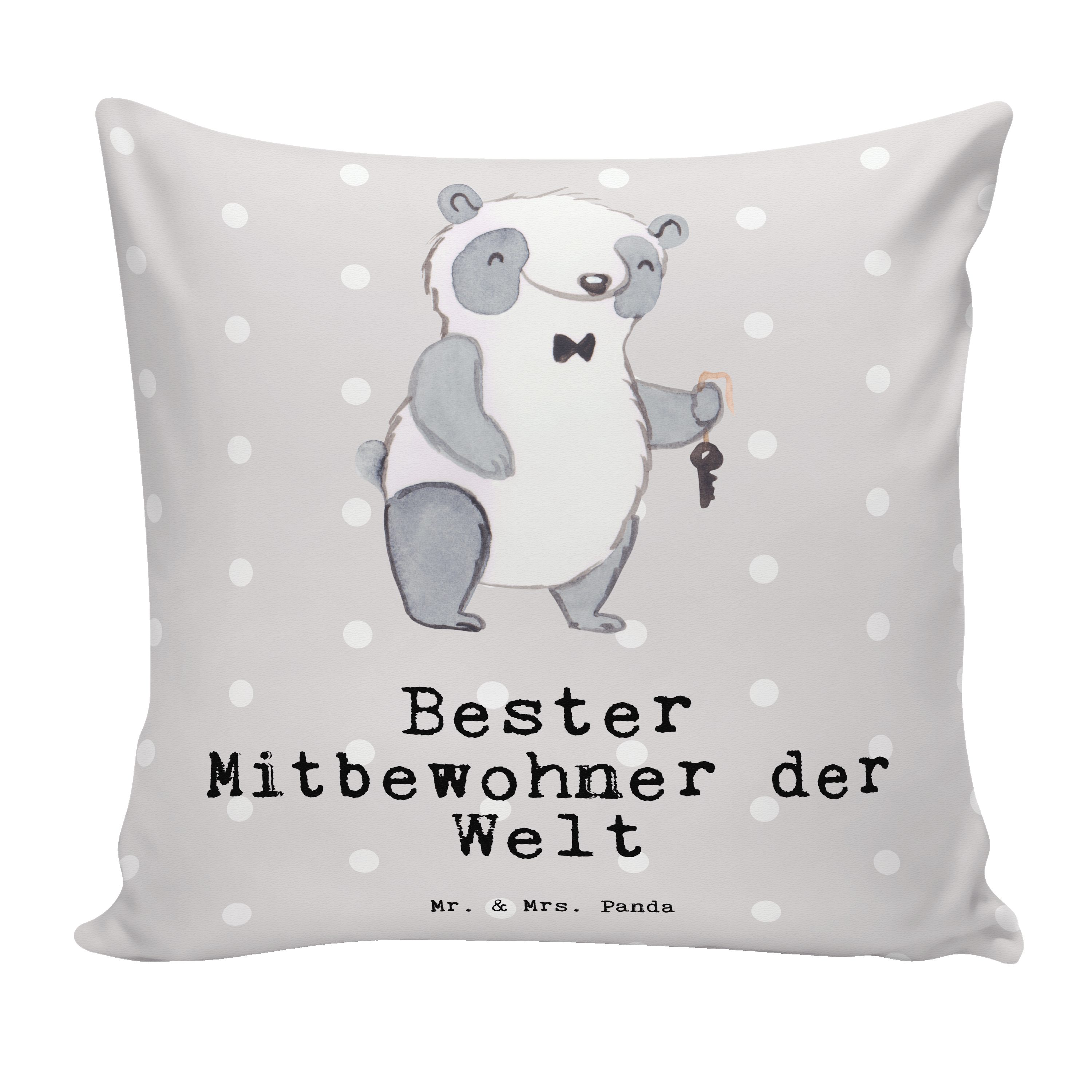 Mr. & Mrs. Panda Dekokissen Panda Bester Mitbewohner der Welt - Grau Pastell - Geschenk, Sofakiss