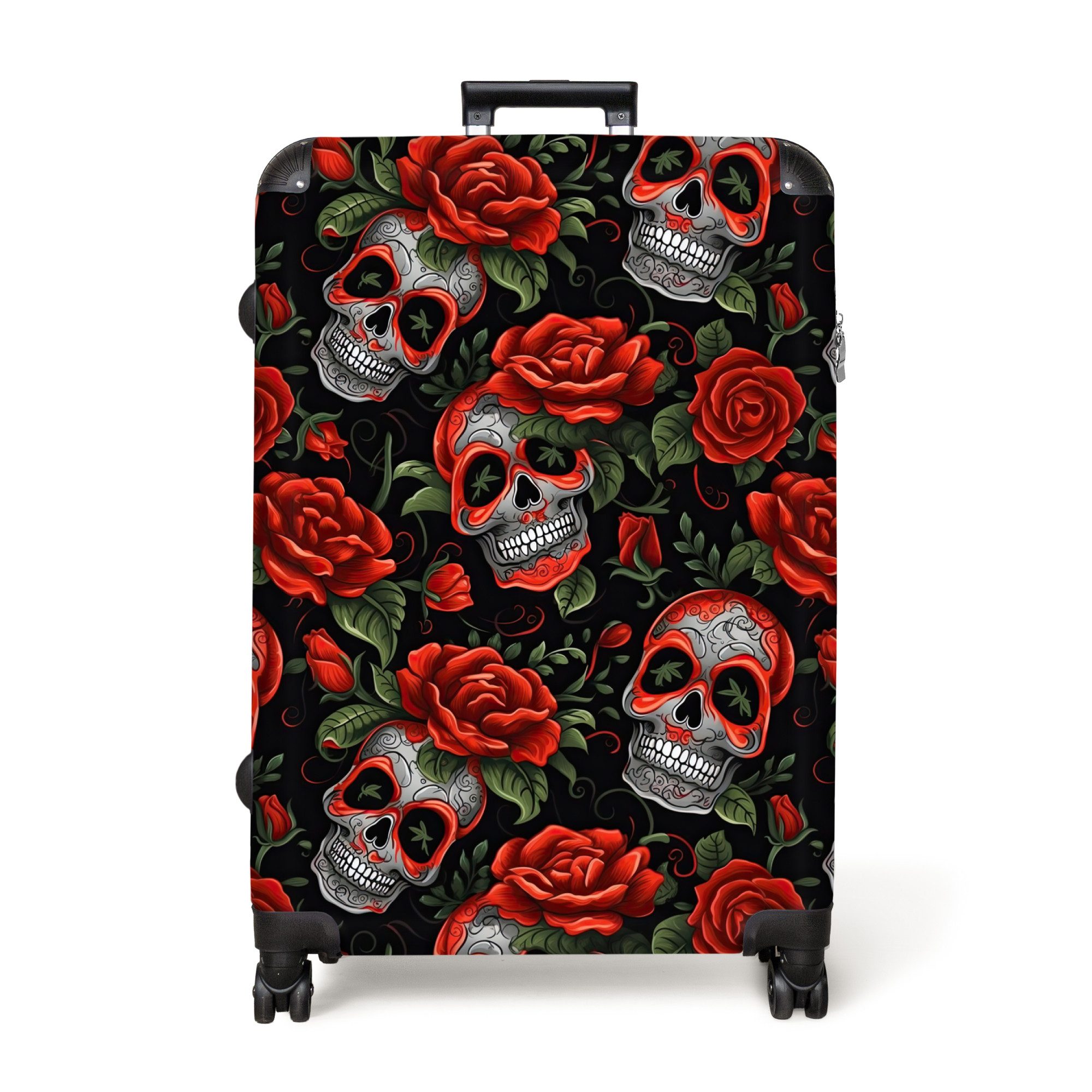 NoBoringSuitcases.com© Hartschalen-Trolley Totenkopf - Rosen - günstig online kaufen