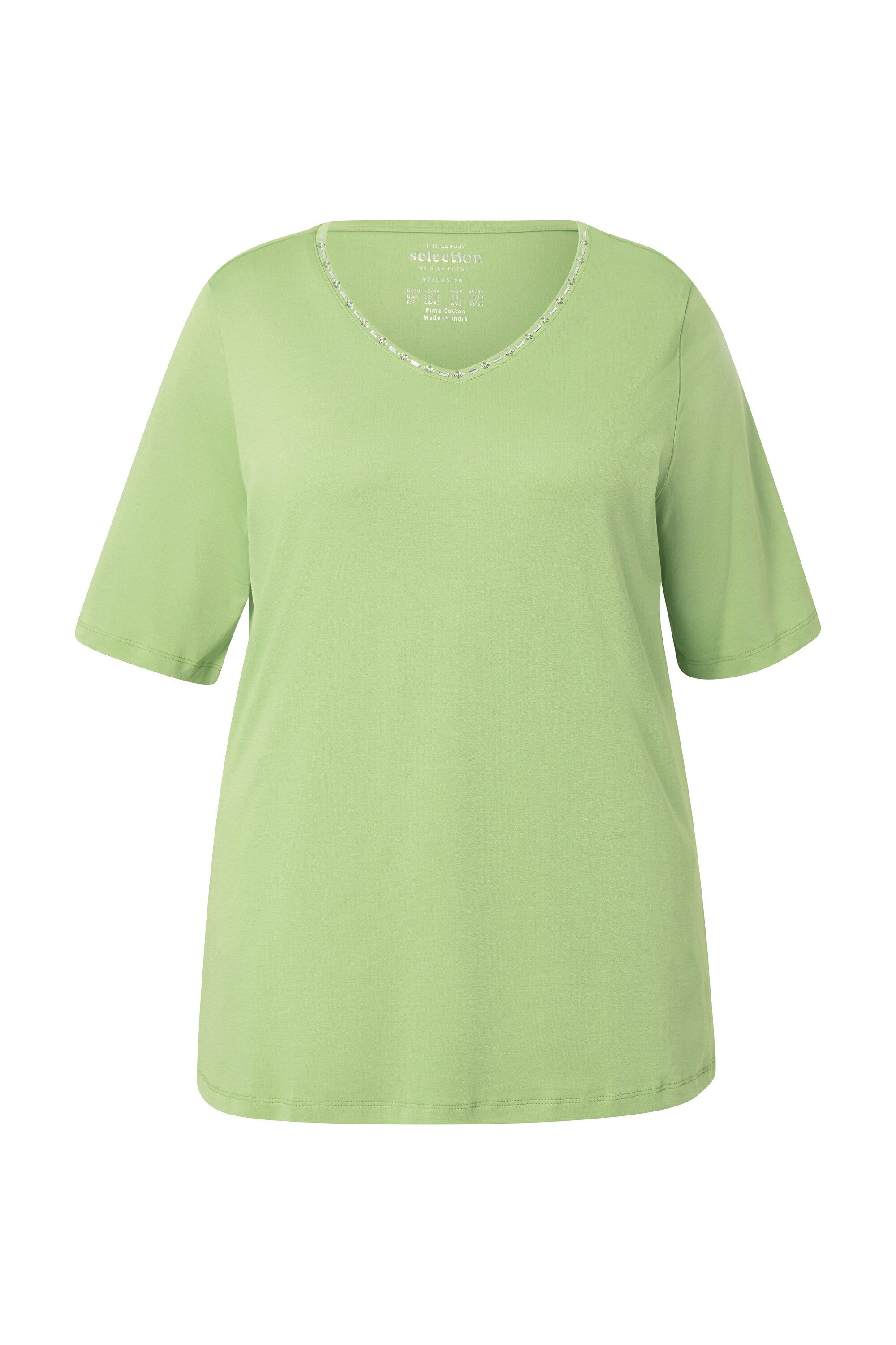 Ulla Popken T-Shirt T-Shirt A-Linie V-Ausschnitt Halbarm Pima Cotton günstig online kaufen