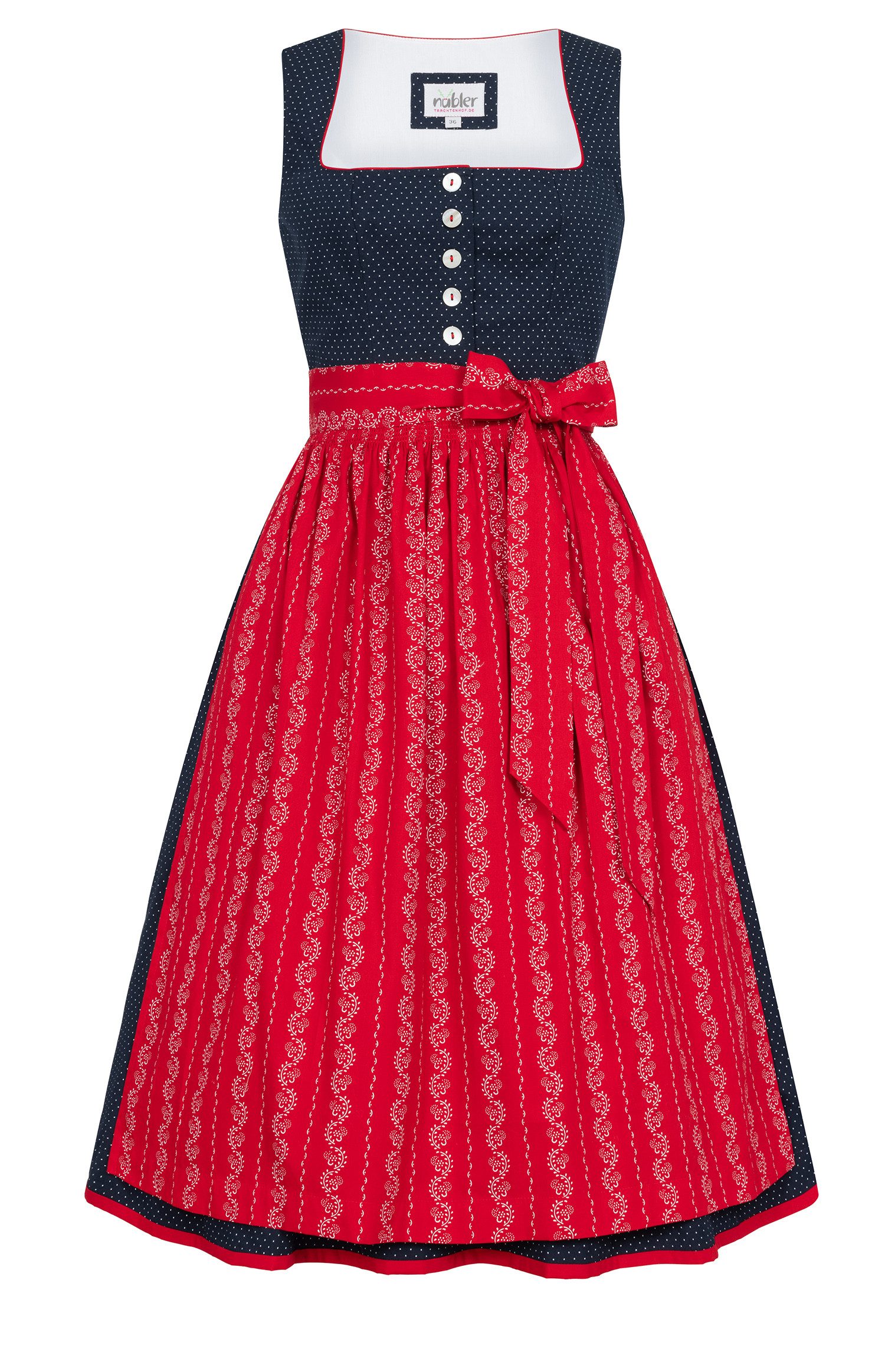 Nübler Dirndl Midi Dirndl Worthersee in Marina-Kirschrot - Rocklänge 70 cm